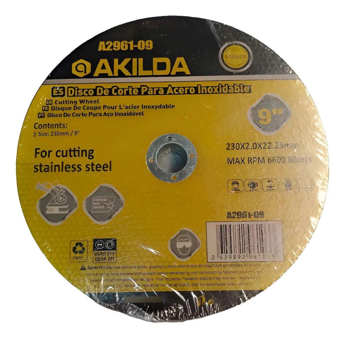 Pack 10 Discos de Corte Extra Finos 230 mm (9") x 2 mm Akilda-0