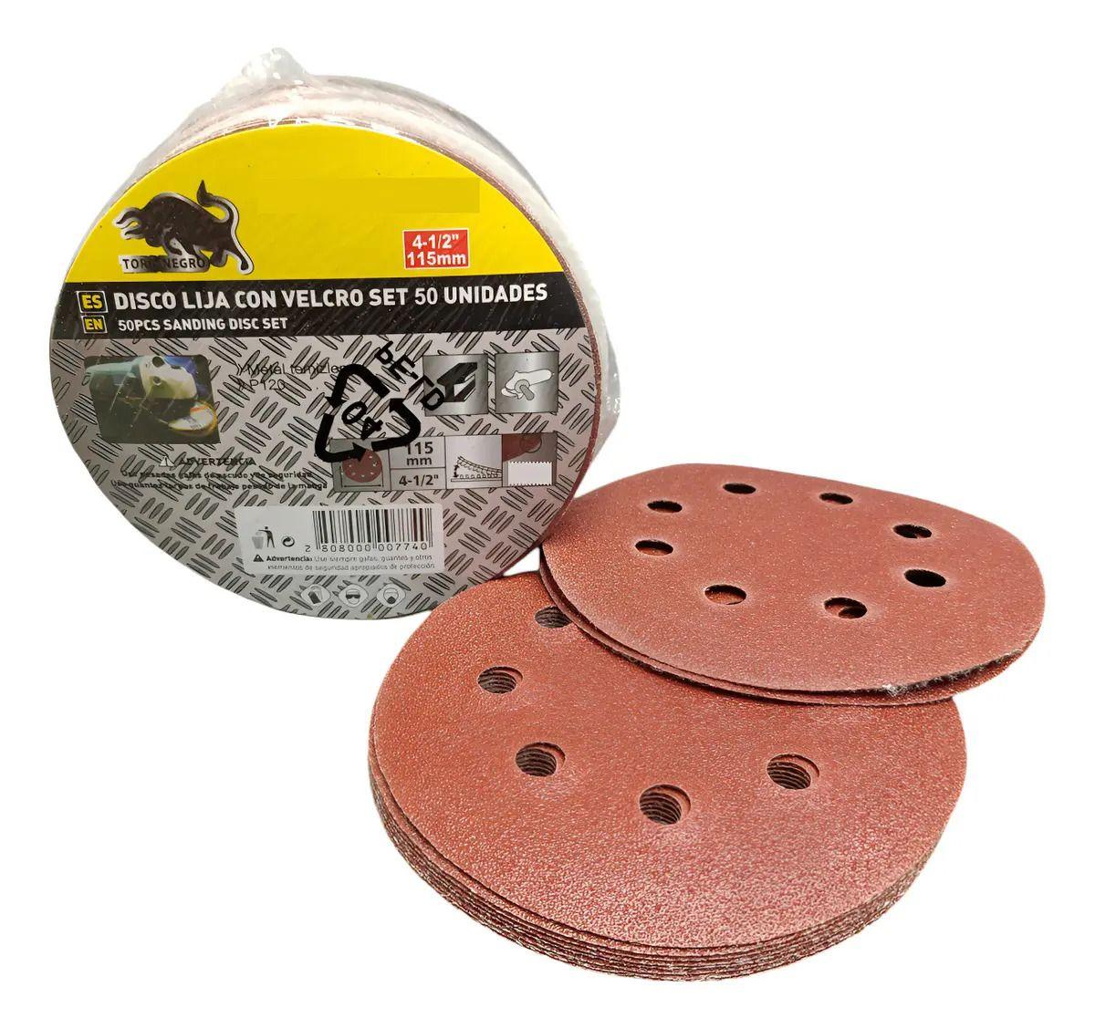 Pack 50 Discos para Pulir con Velcro 115 mm (4 1/2") Grano 40 Toro Negro-0