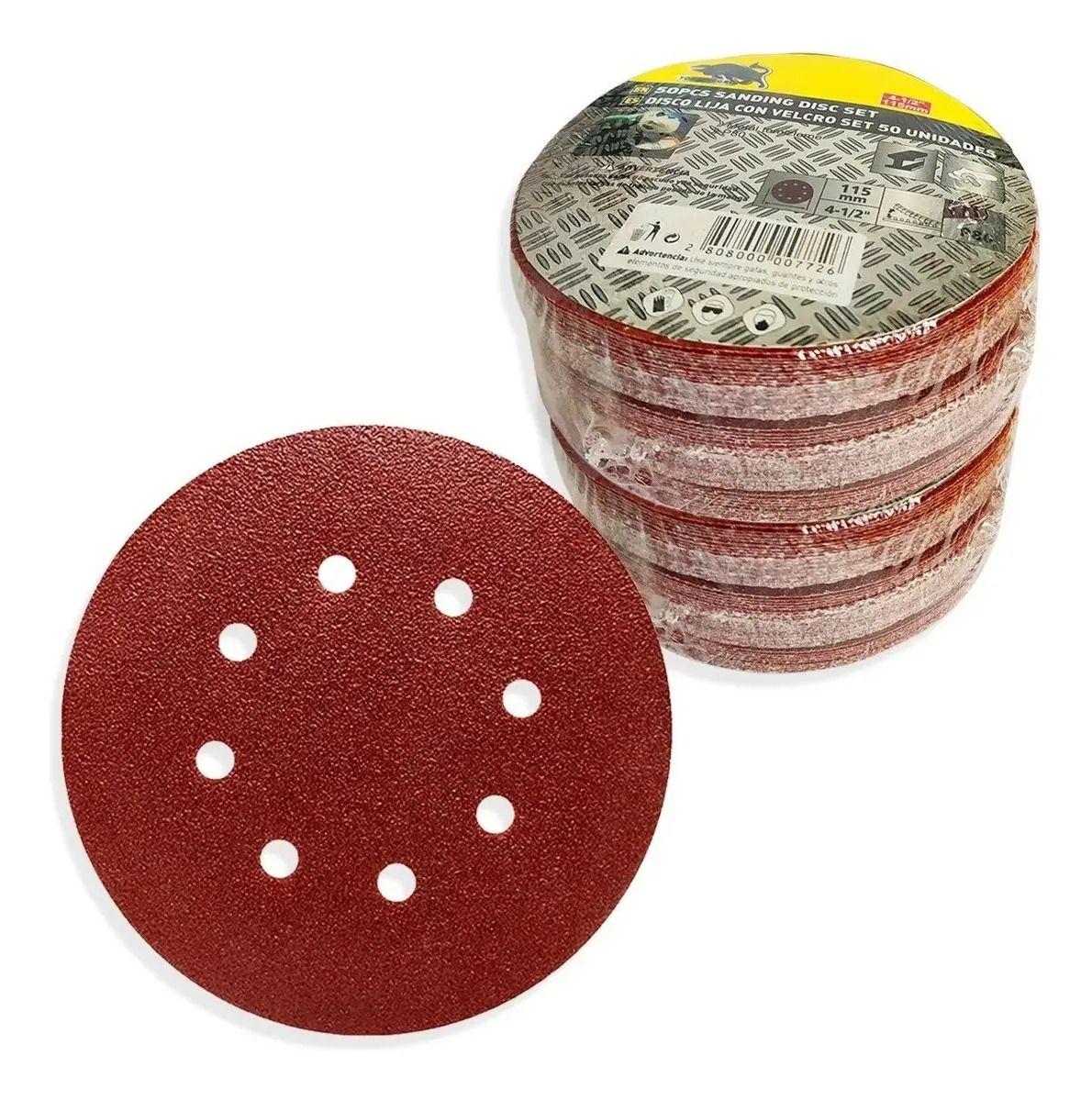 Pack 50 Discos para Pulir con Velcro 115 mm (4 1/2") Grano 40 Toro Negro-1