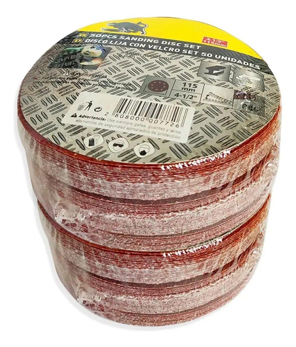 Pack 50 Discos para Pulir con Velcro 115 mm (4 1/2") Grano 40 Toro Negro-2