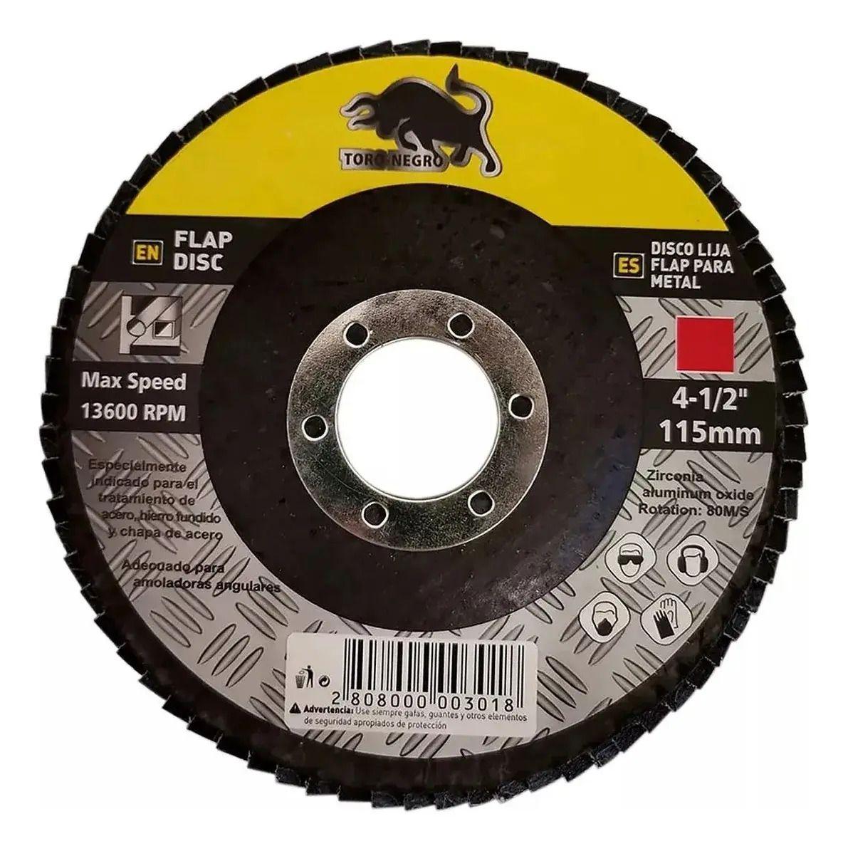 Pack 10 Discos Flap Traslapados para Madera 115 mm (4 1/2") Grano 120 Toro Negro-2