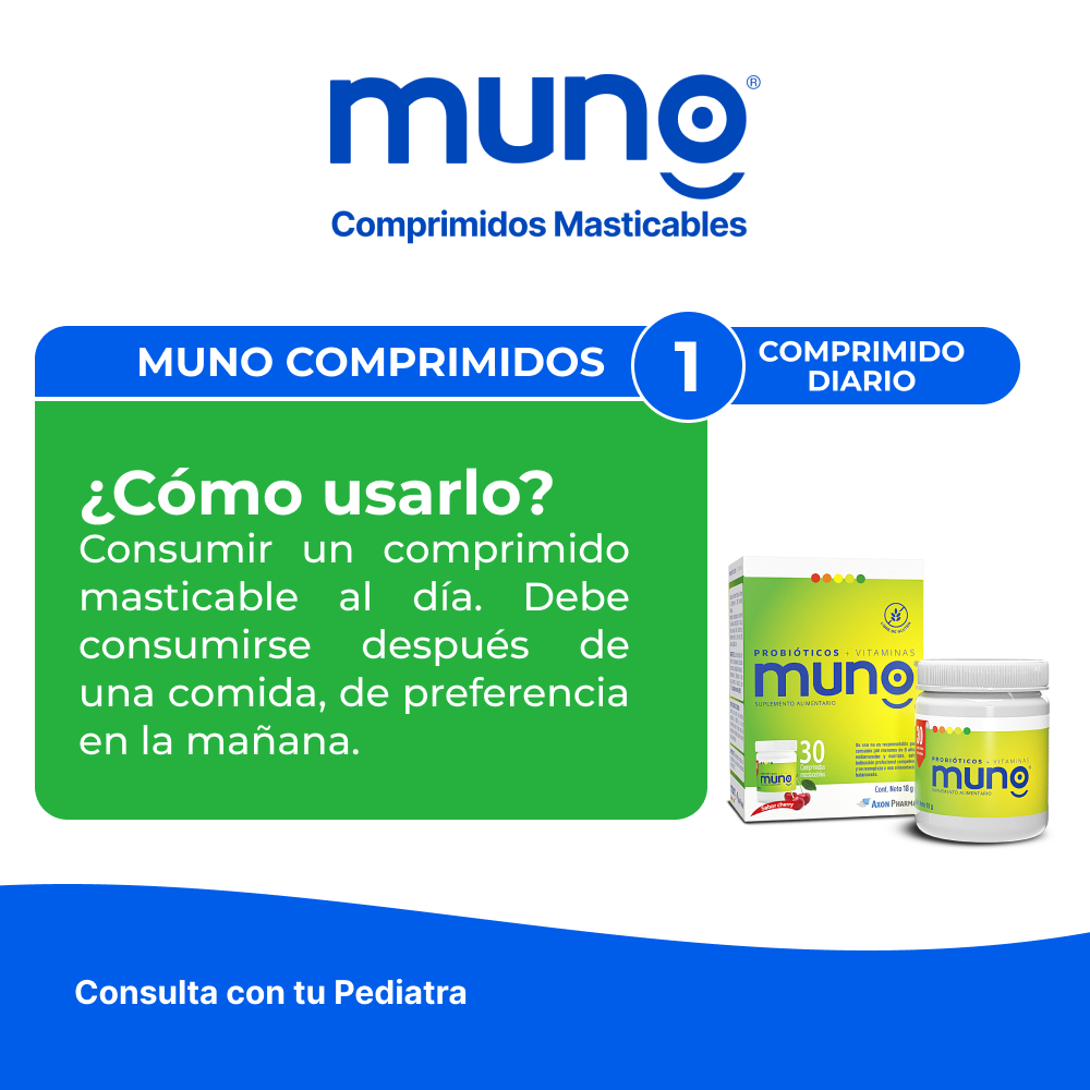 MUNO PROBIOTICOS + VITAMINAS X 30 COMPRIMIDOS MASTICABLES-1