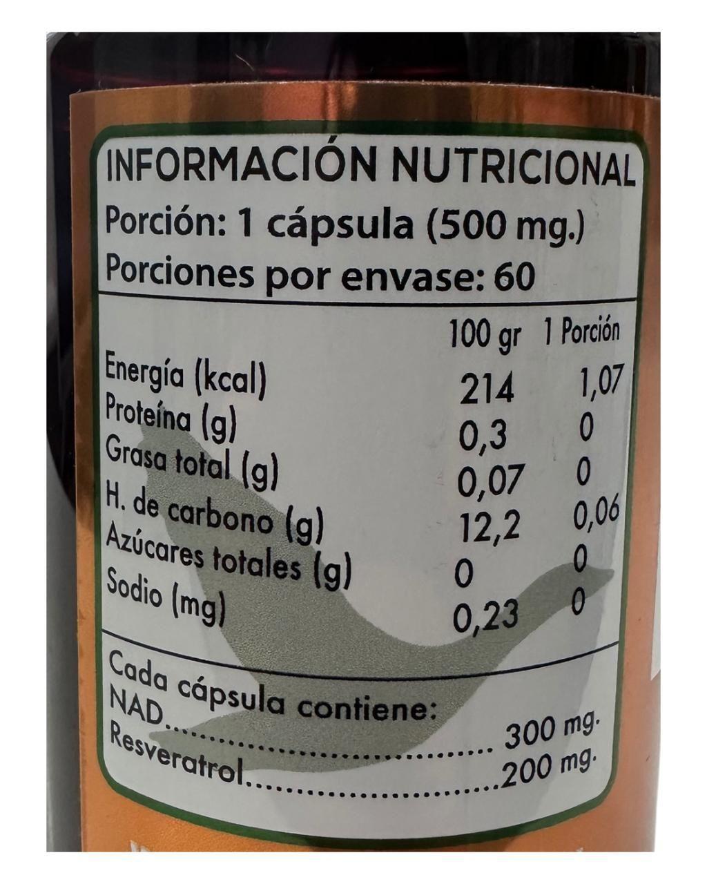 NAD + RESVERATROL 500MG X 60 CAPSULAS ANTIENVEJECIMIENTO-2