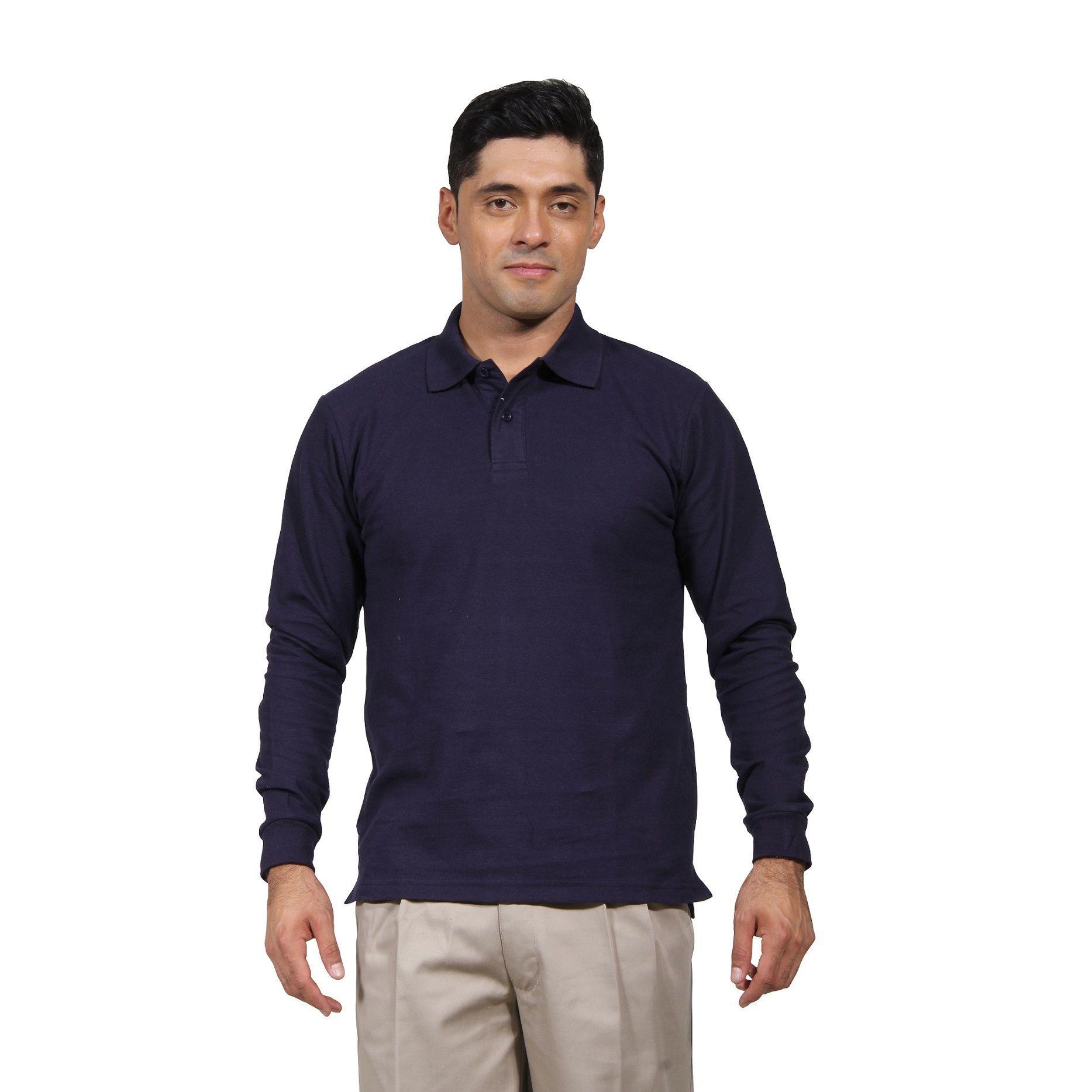 Polera Pique Varón M/Larga AzulM, protección UV-0
