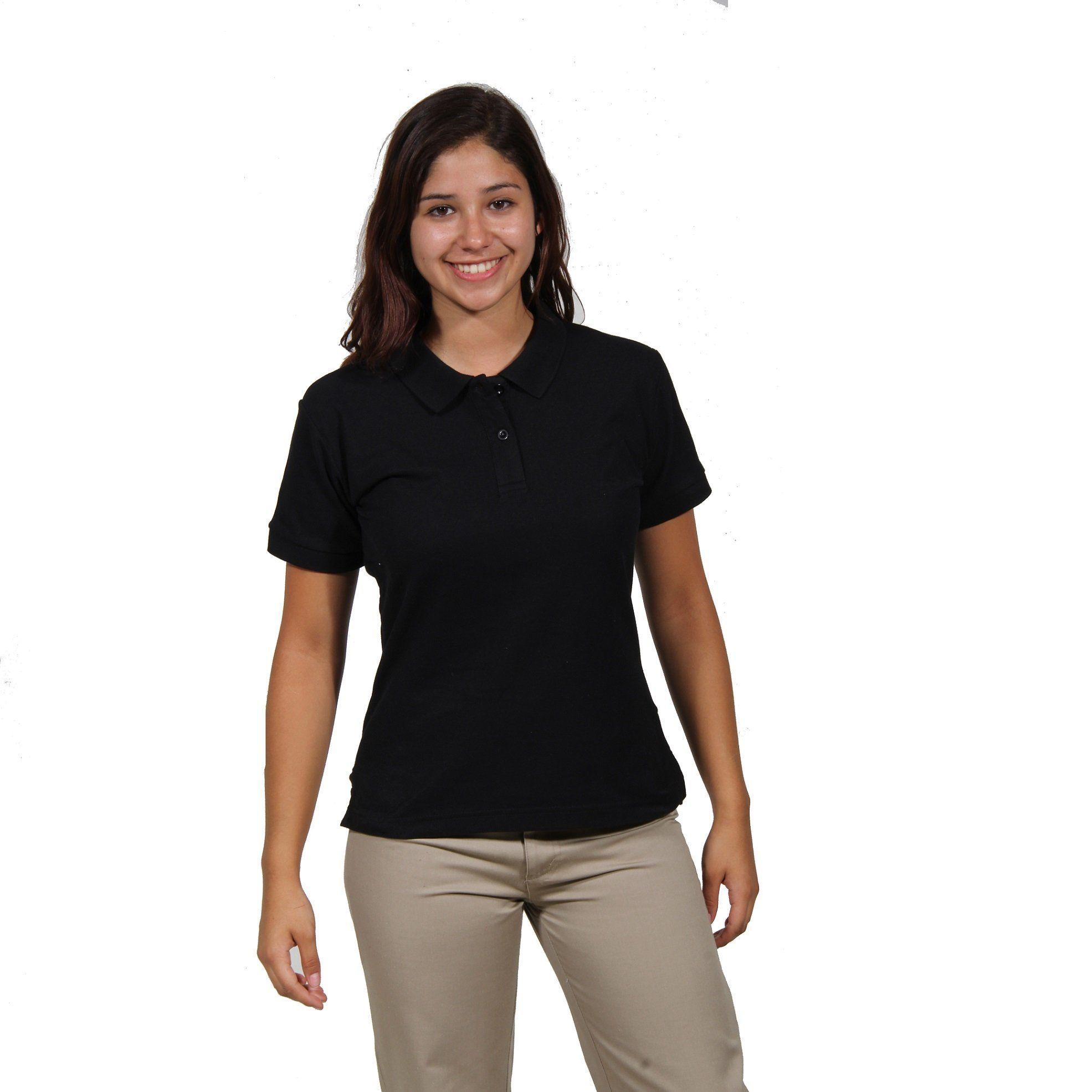 Polera Pique Mujer M/Corta Negra, protección UV-0