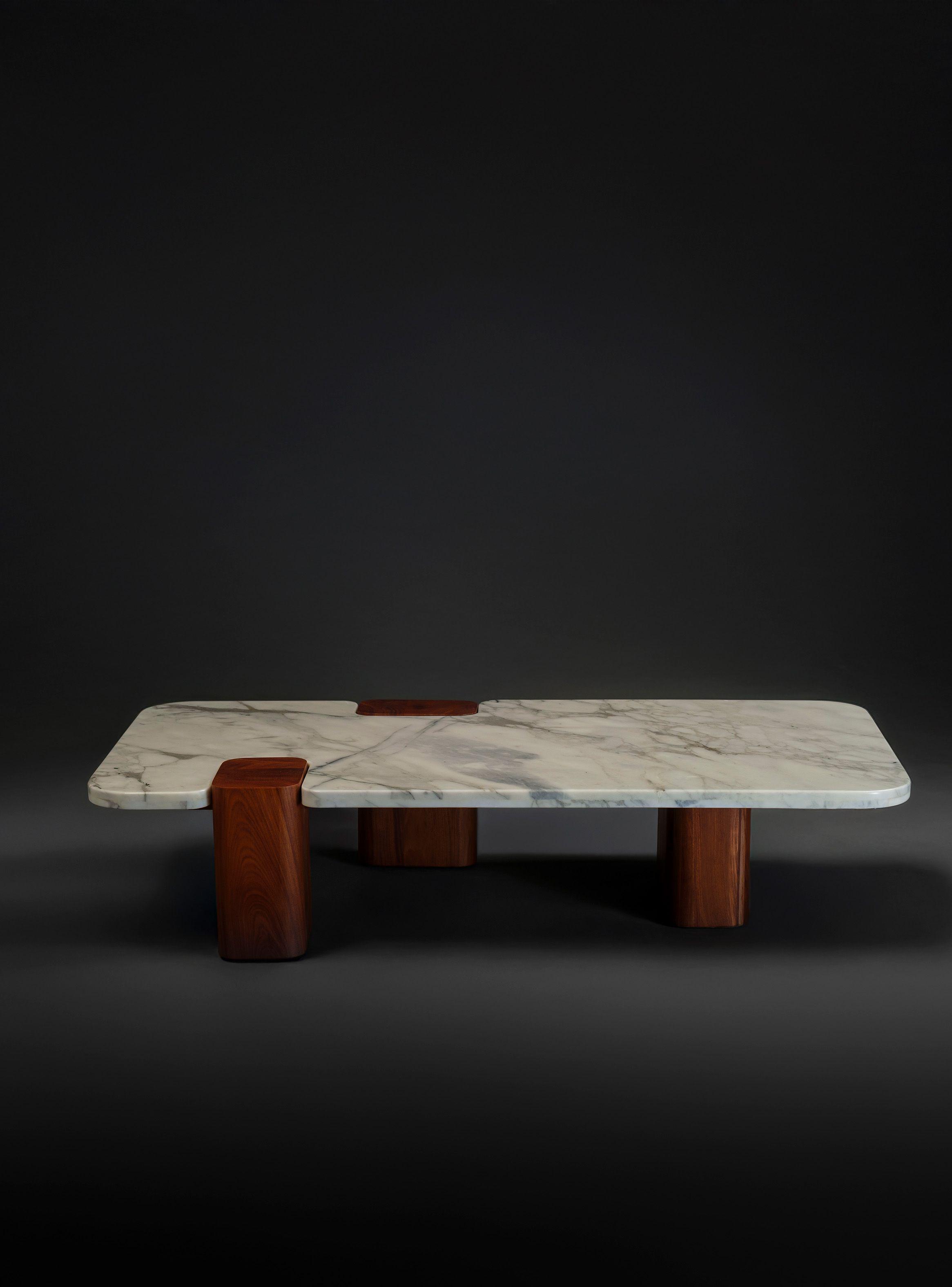 Mesa de centro de madera y mármol Milano-4