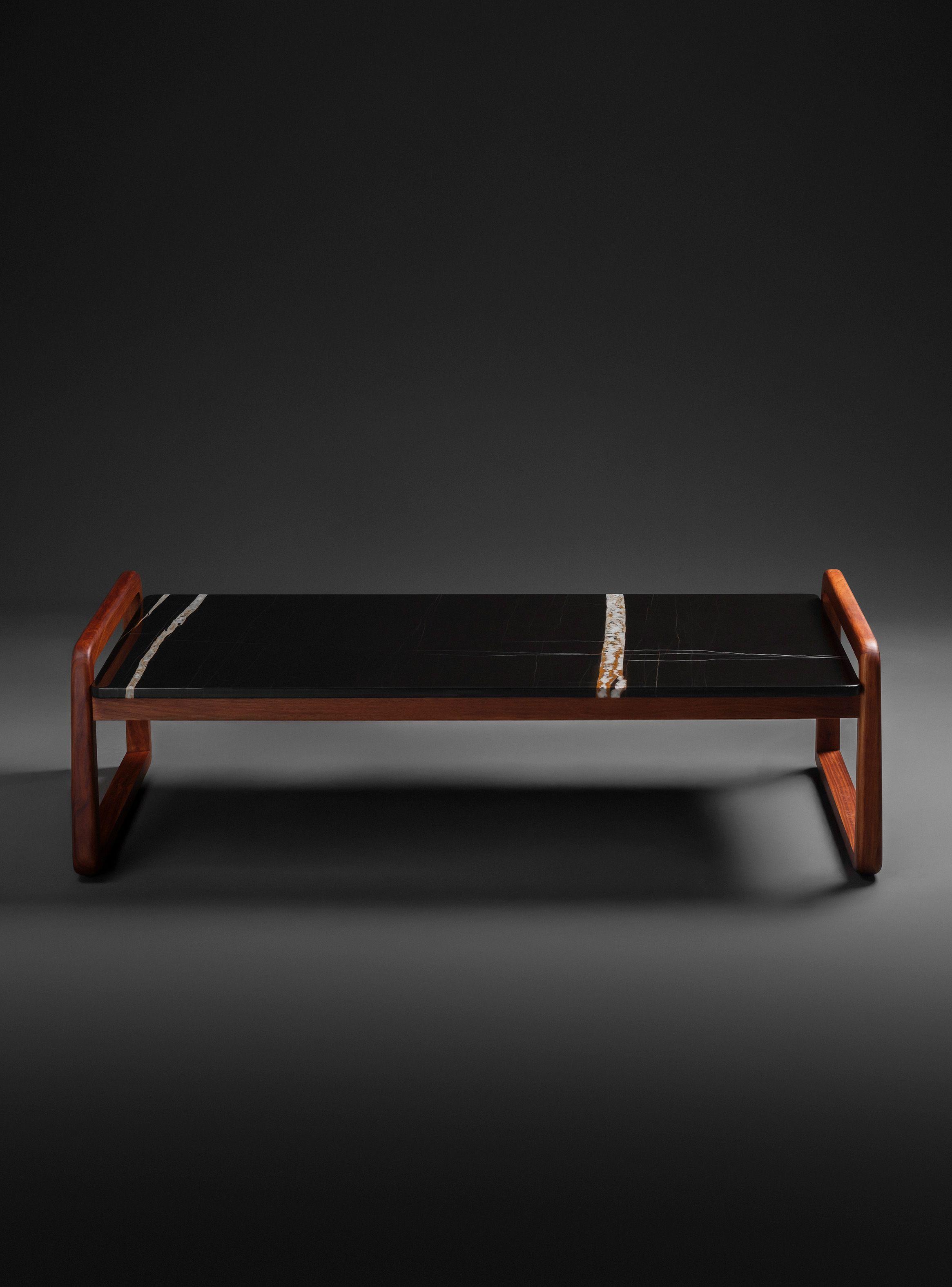 Mesa de centro en madera de palo de rosa y mármol Reese-3