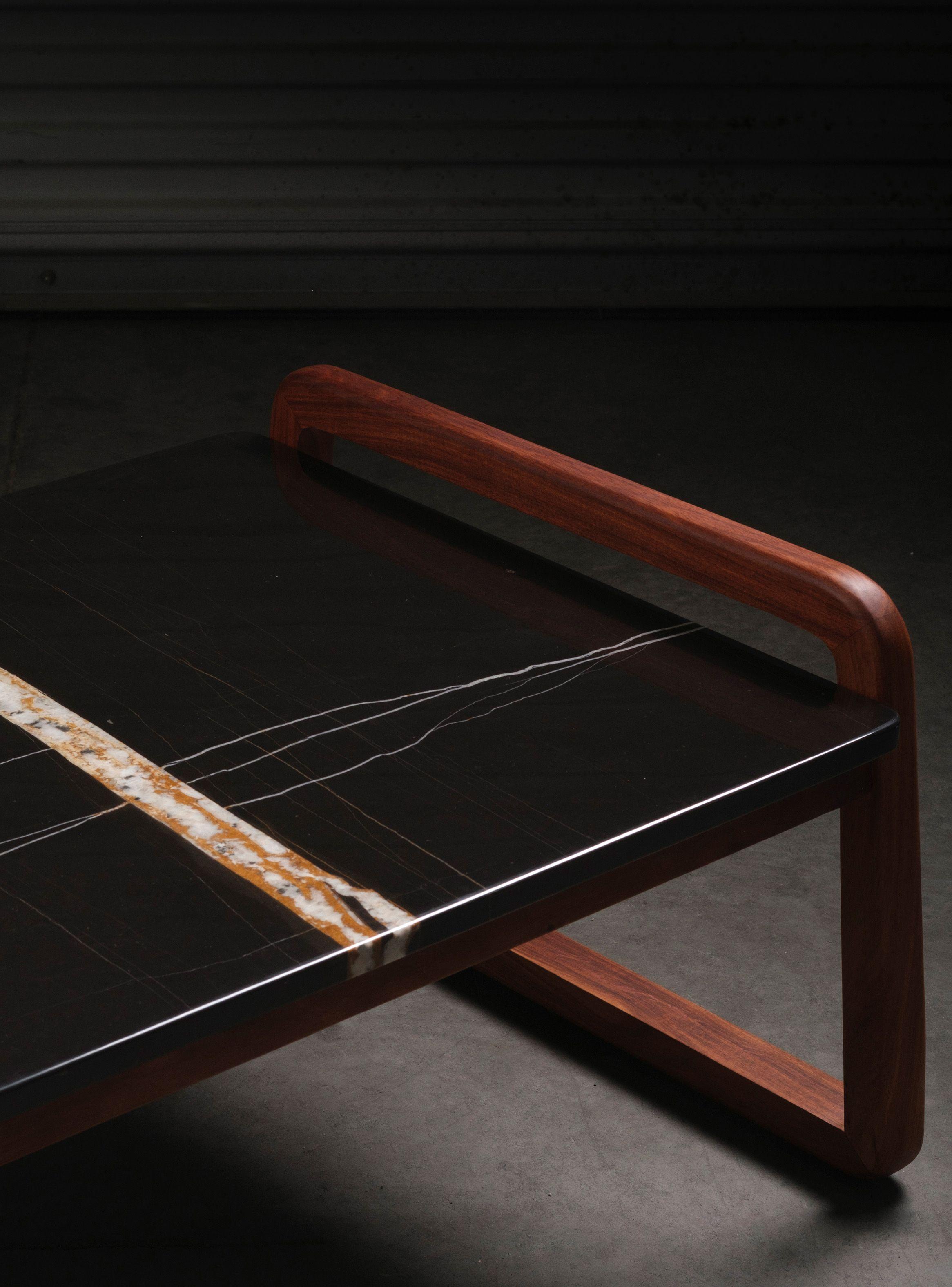 Mesa de centro en madera de palo de rosa y mármol Reese-6