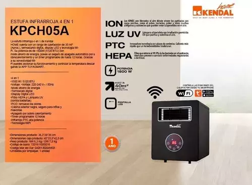 Estufa Infrarroja Kendal Wifi C/remoto Kpch05a-4