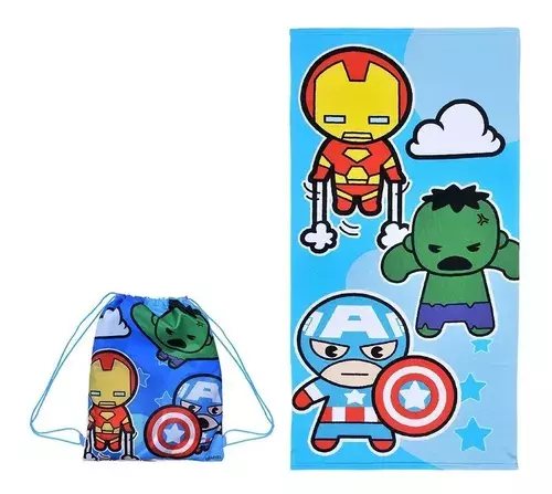 Toalla Baño Piscina Playa Marvel Kawaii + Bolso-0
