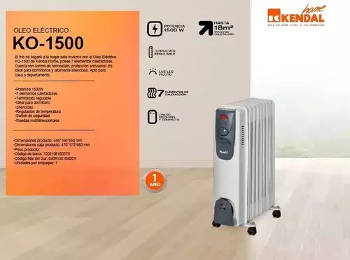 Panel Estufa Oleoelectrica Kendal Ko-1500-4