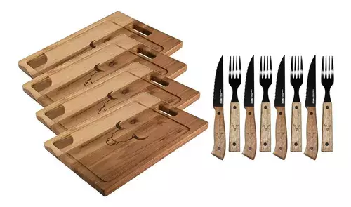 Set Parrilla 4 Tablas 40cm + Tenedor Cuchillo W02-0
