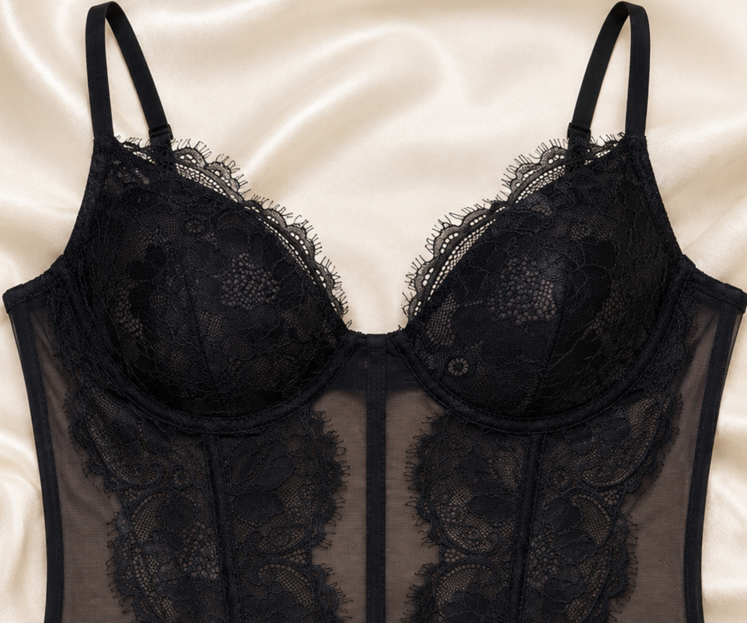 Corset Fashion de Encaje y Tul con Arcos Baziani Negro-4