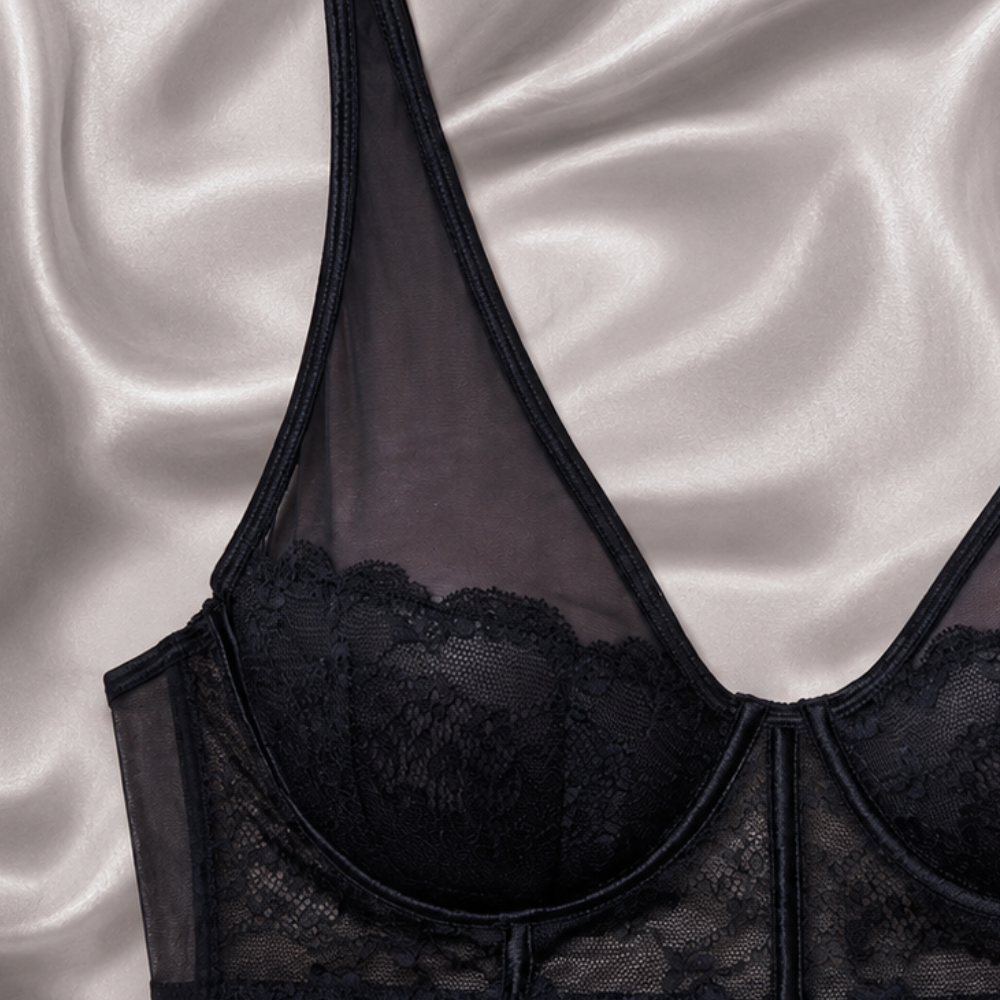 Sostén Fashion de Encaje y Tul con Arcos Baziani 30014 Negro-6