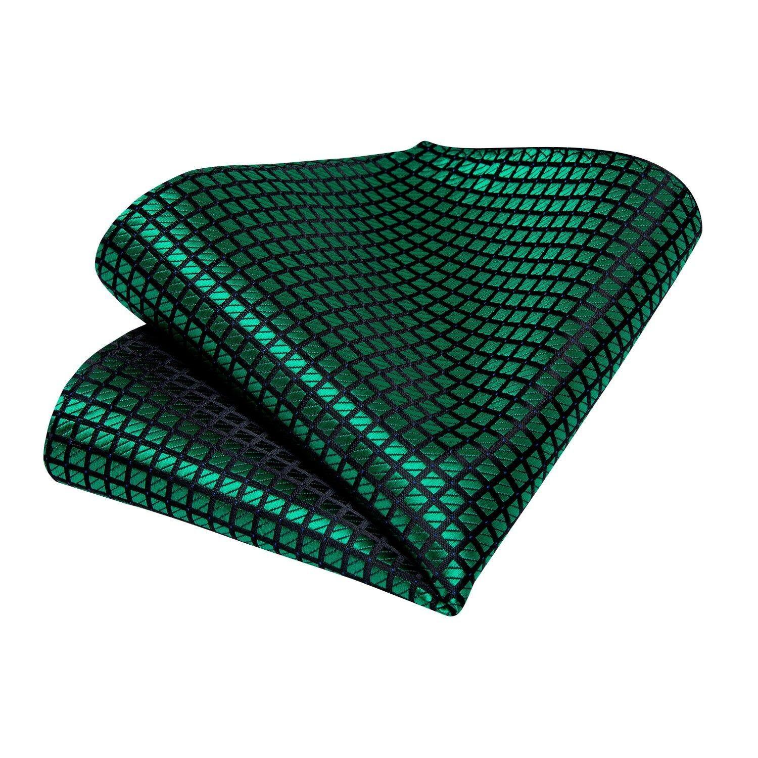 Corbata verde y negra seda hombre con paño y colleras Reptile-3