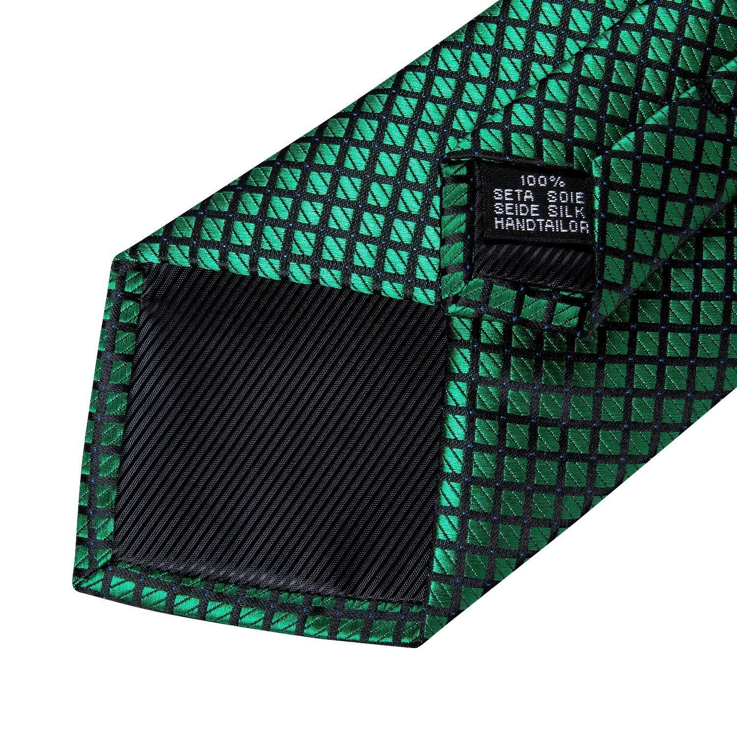 Corbata verde y negra seda hombre con paño y colleras Reptile-4