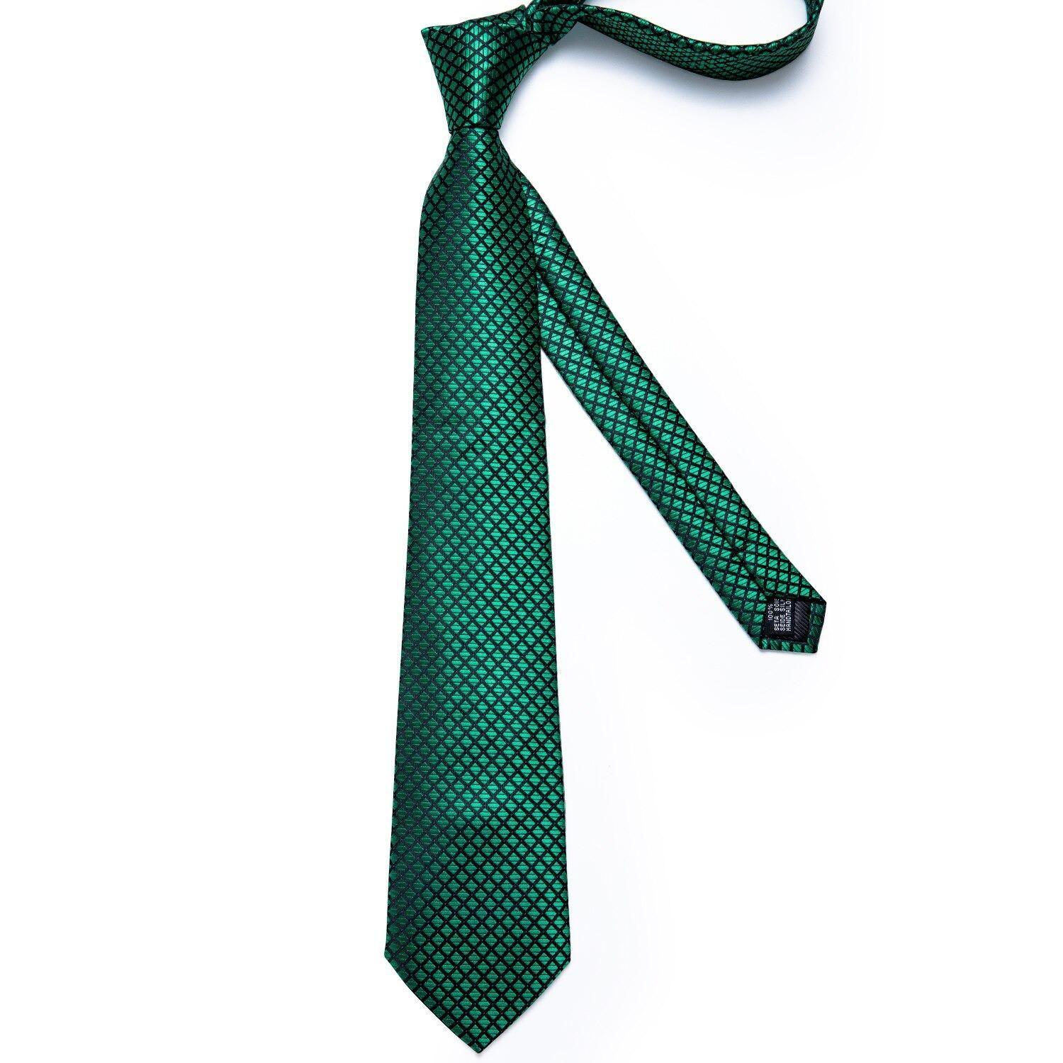 Corbata verde y negra seda hombre con paño y colleras Reptile-5