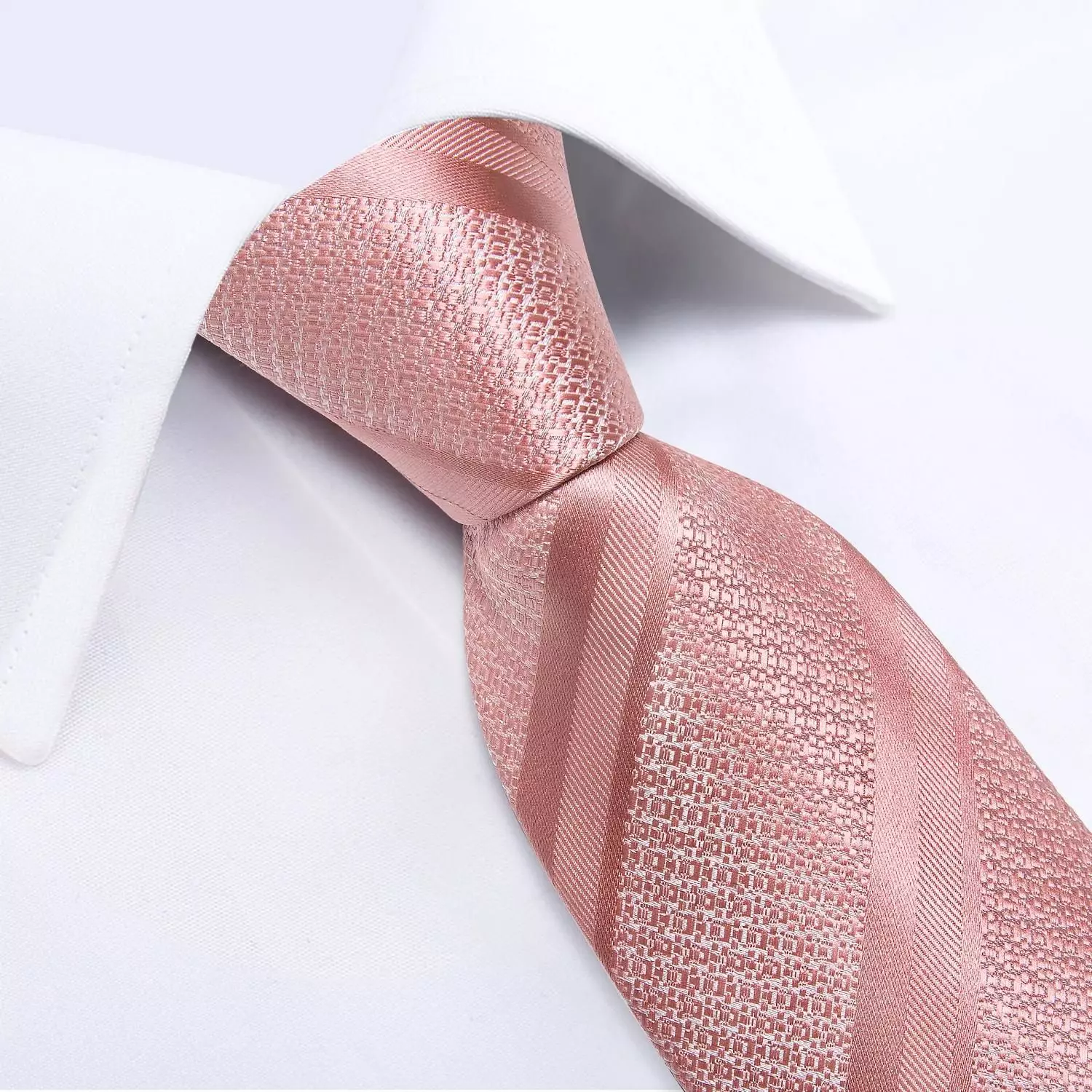 Corbata Rosada hombre seda con paño y colleras Modelo Oro Rosa-2