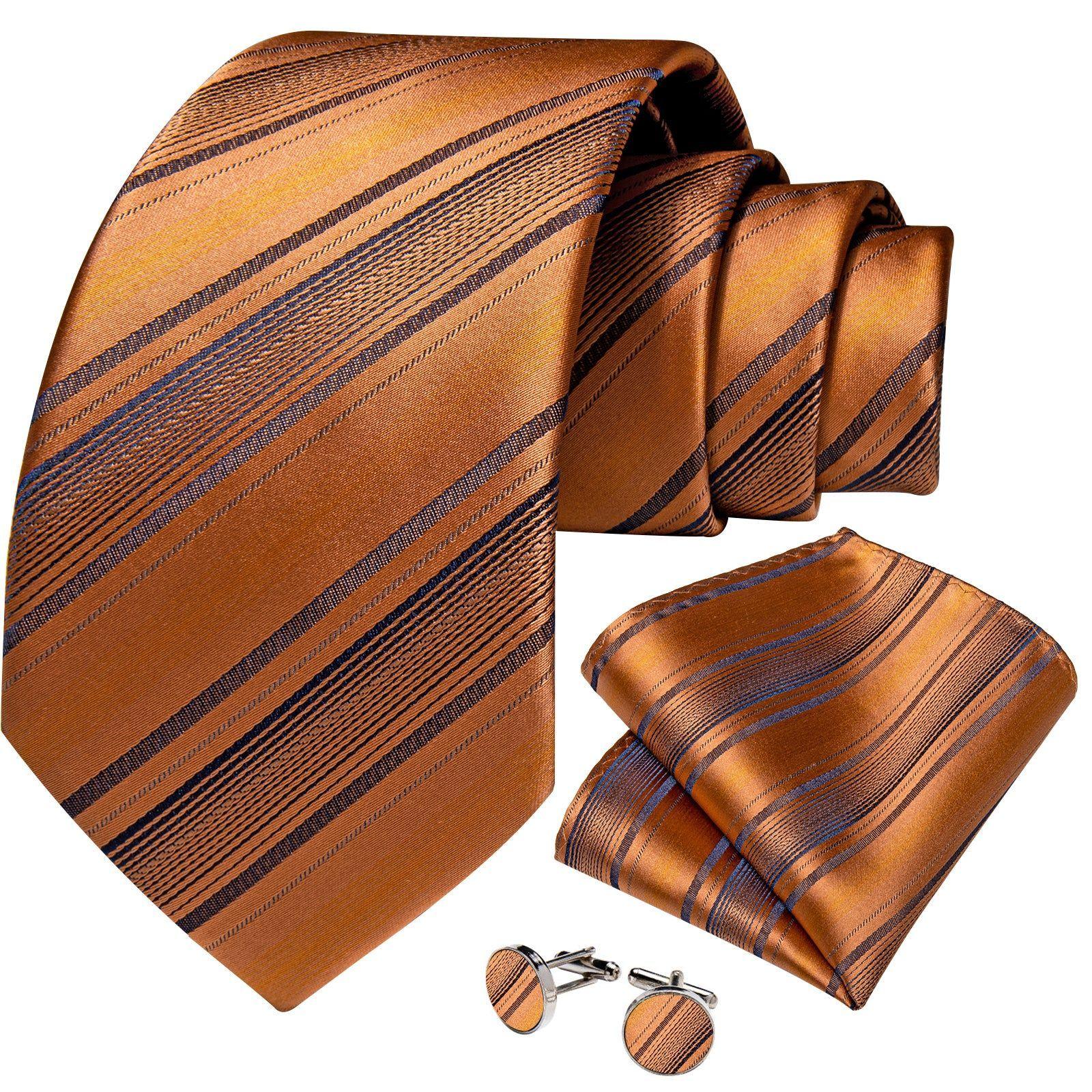 Corbata Naranja Hombre + Paño + Collera. Modelo Naranjo Lineas Negras-0