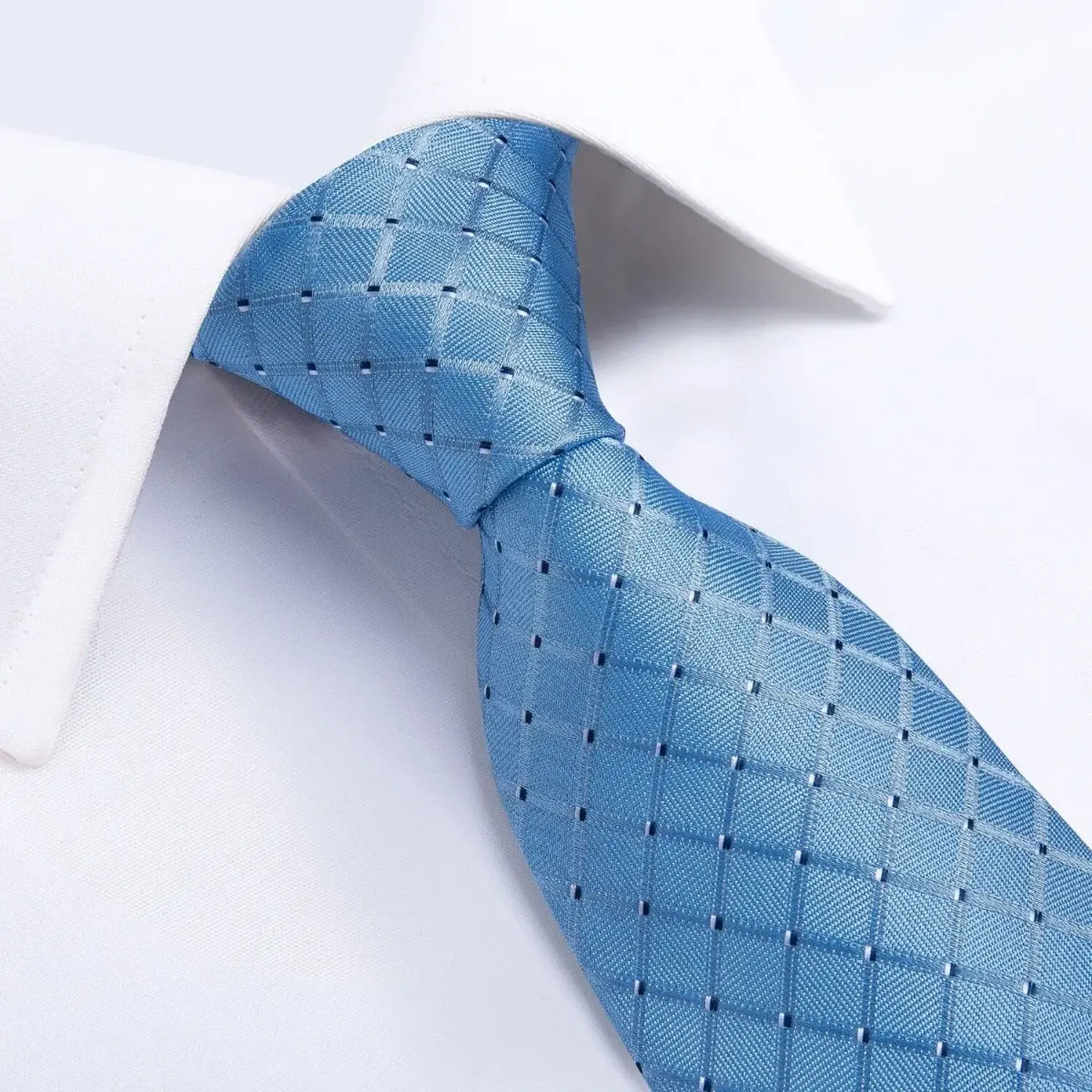Set Corbata Seda Celeste Hombres, Paño Y Colleras. Blue Sky-2