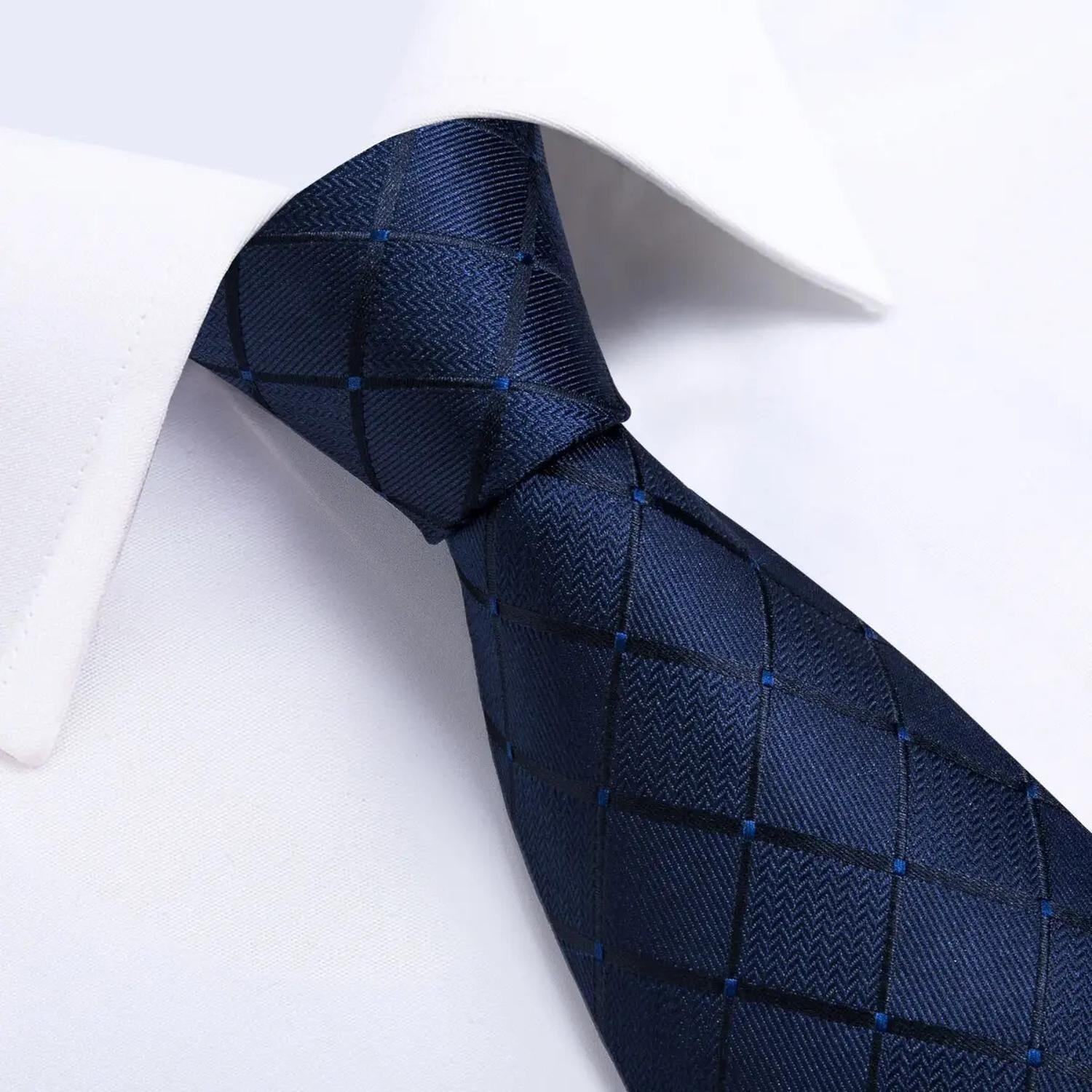 Corbata Azul Seda Hombres, Set con Paño Y Colleras.-2