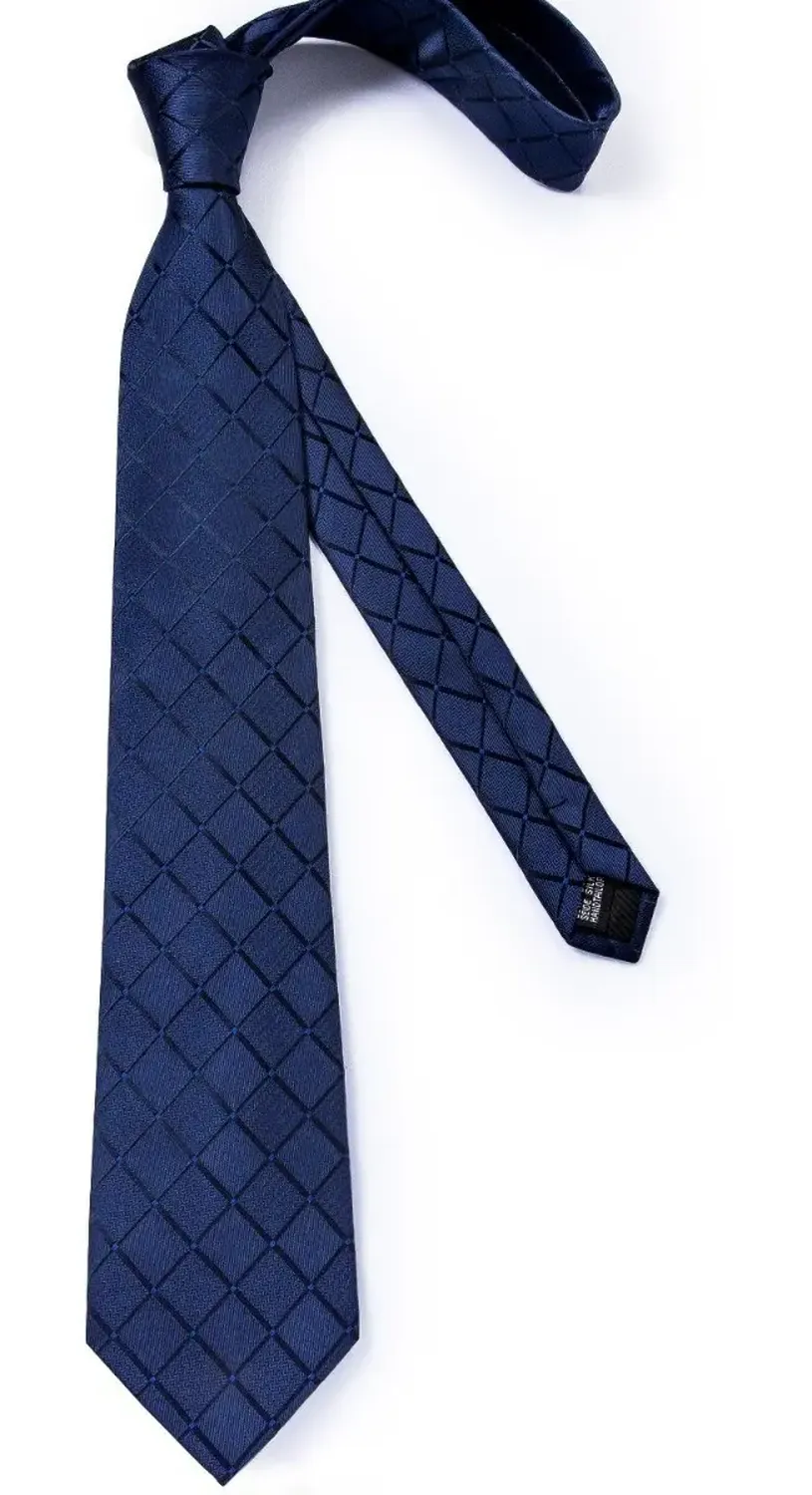 Corbata Azul Seda Hombres, Set con Paño Y Colleras.-5