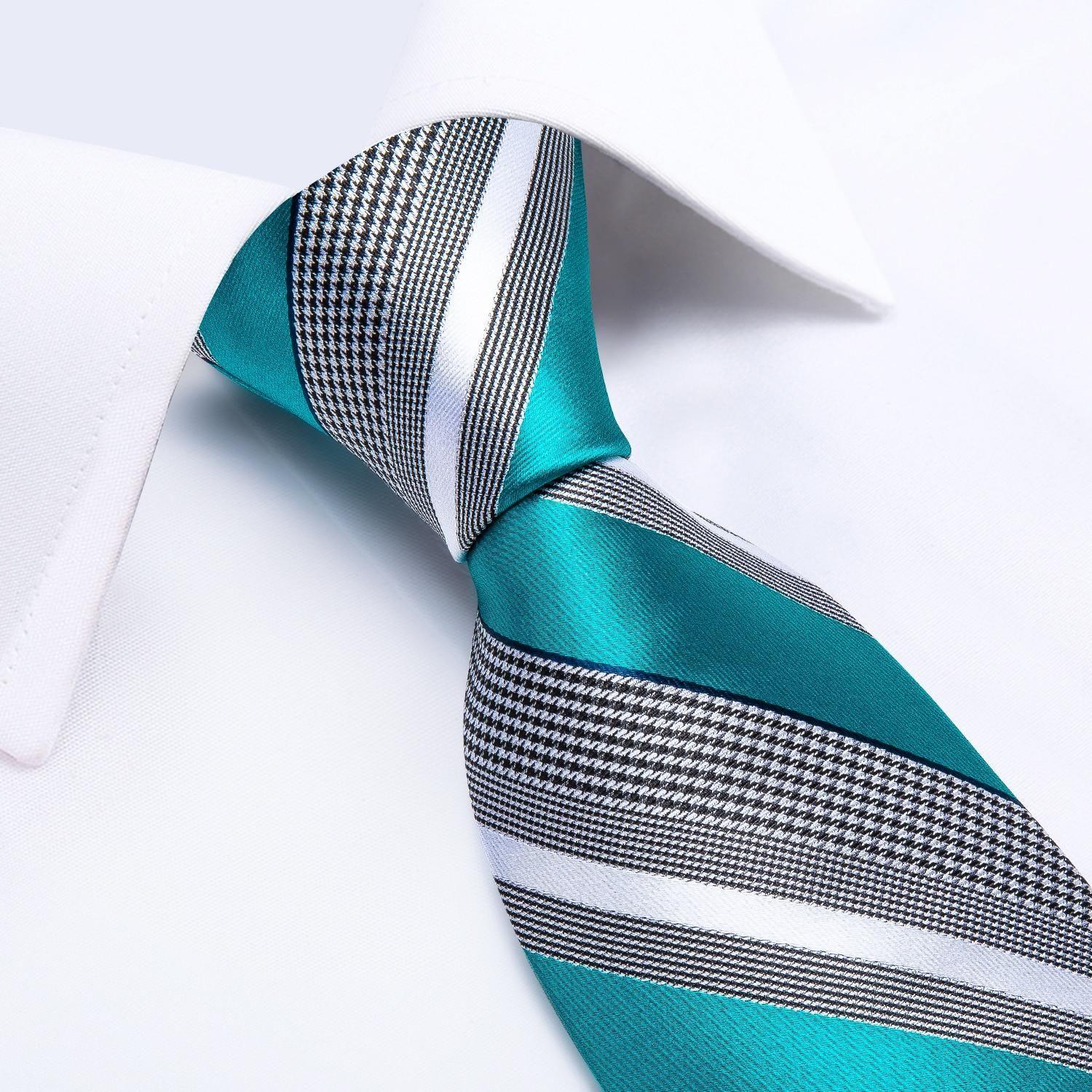 Corbata formal a rayas hombre seda con paño y colleras Calipso Gris-2