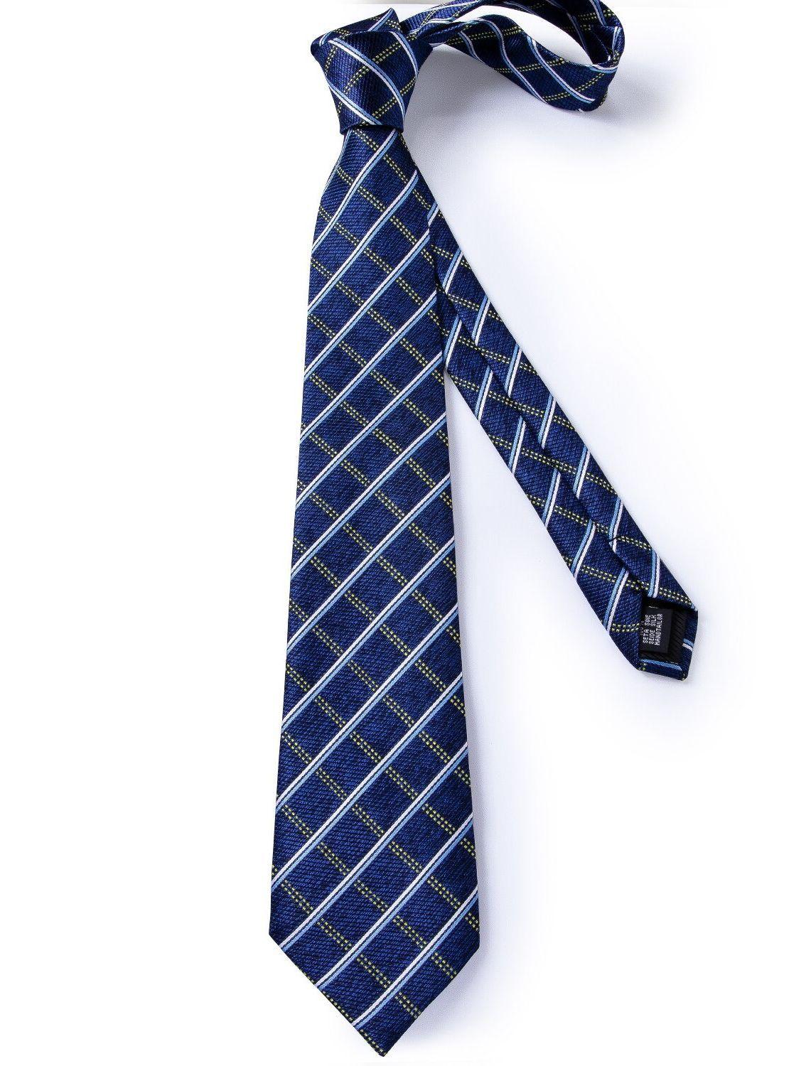 Corbata Hombre Seda + Paño + Colleras formal. Modelo Oceano Azul-5