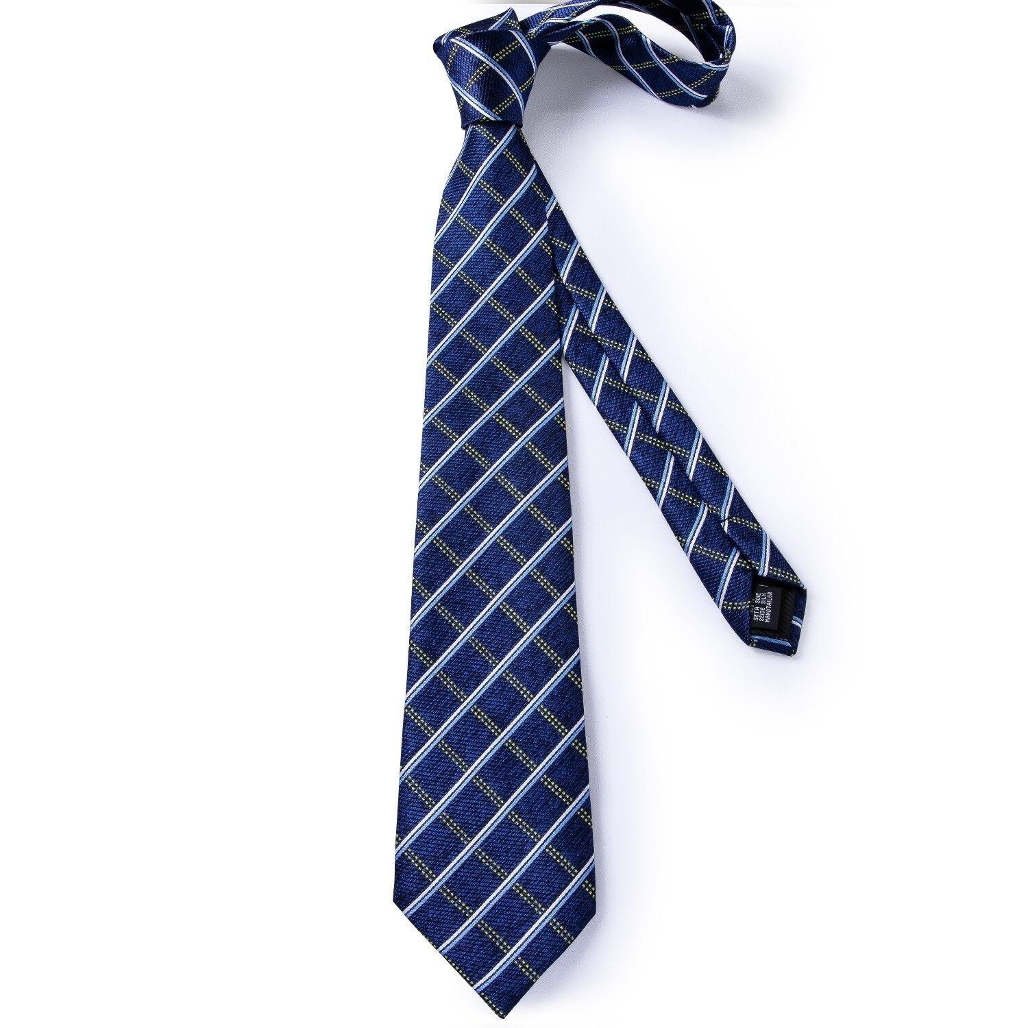 Corbata seda hombre con paño y colleras Modelo Oceano Azul-3