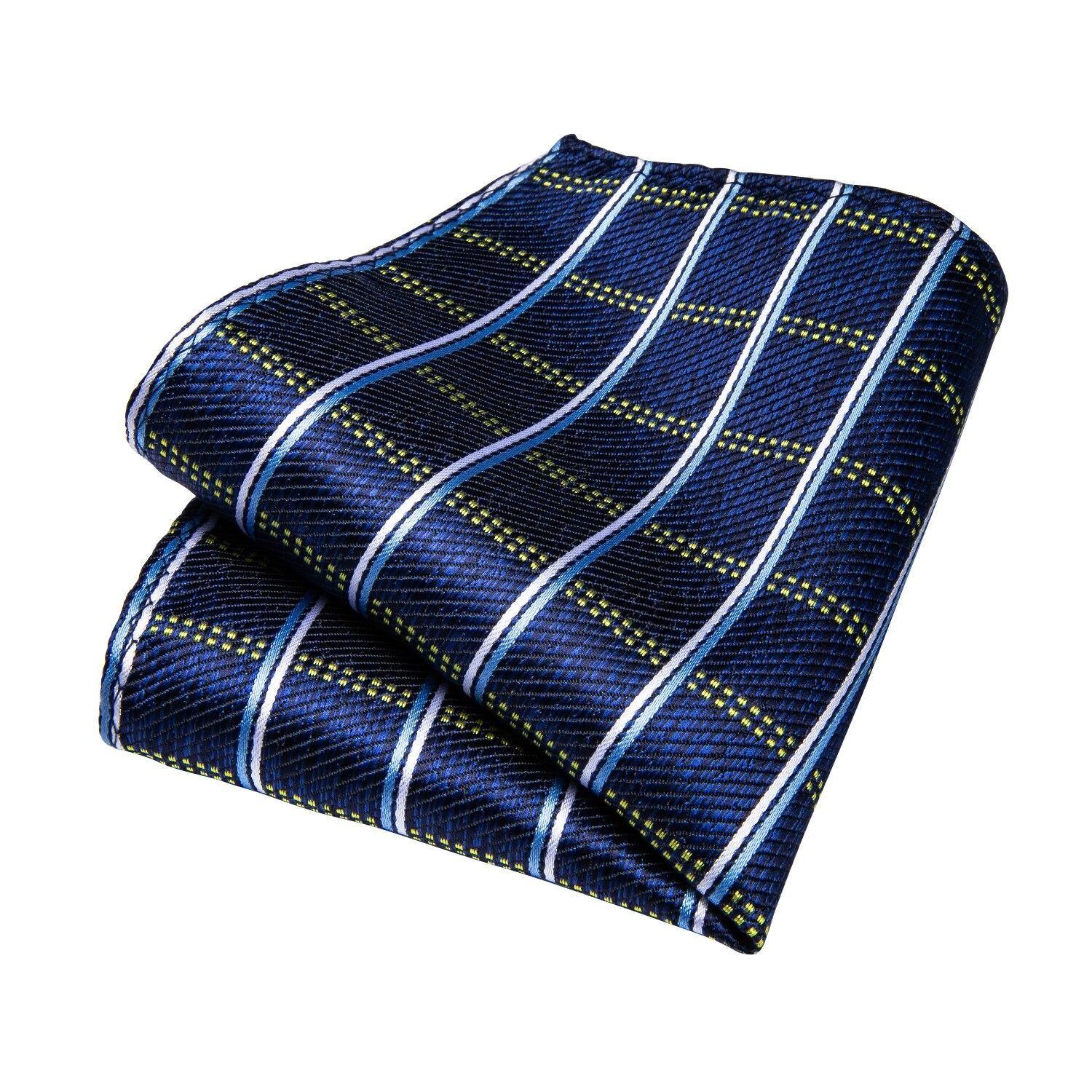 Corbata seda hombre con paño y colleras Modelo Oceano Azul-4