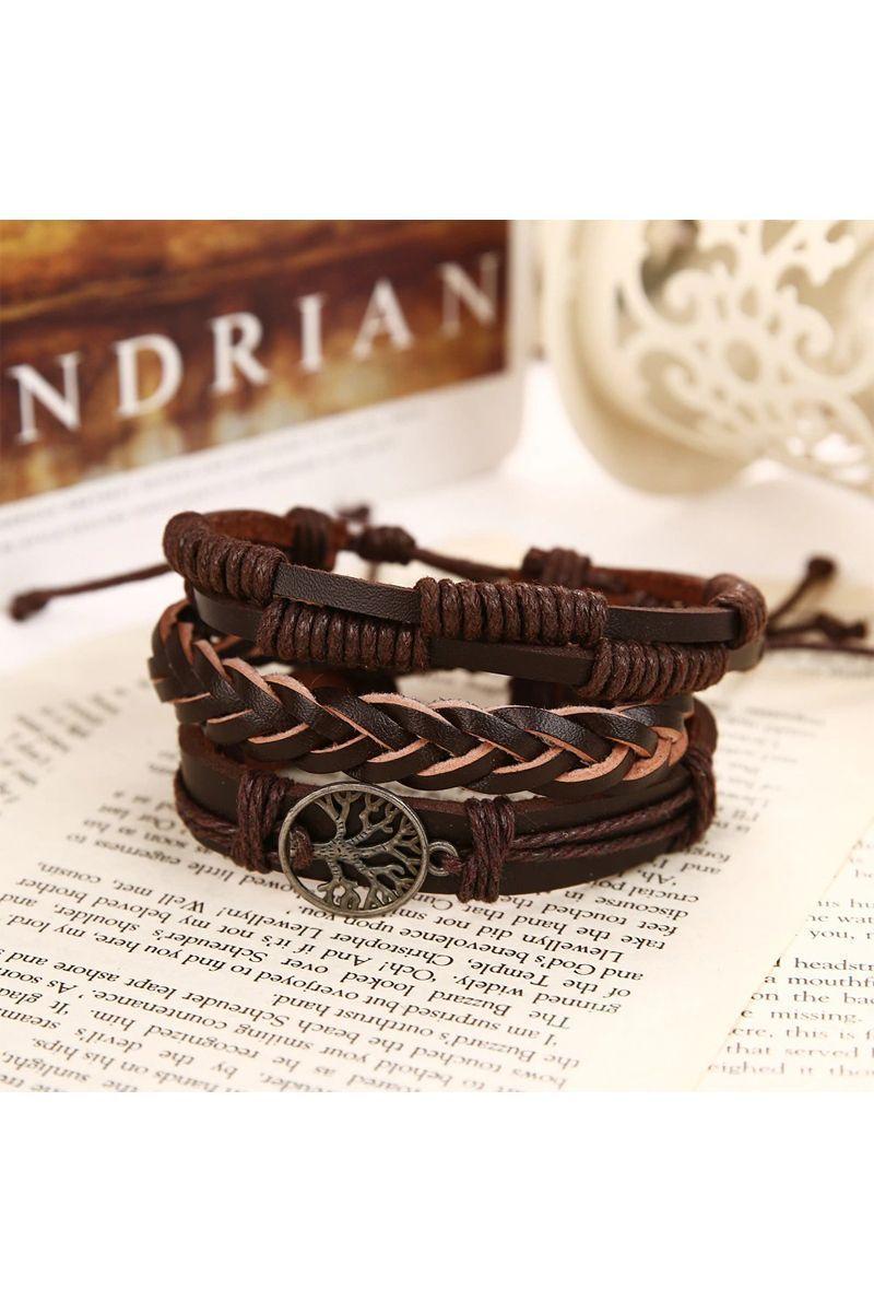 Pulsera Cuero Café Unisex. Modelo Árbol de la Vida-3