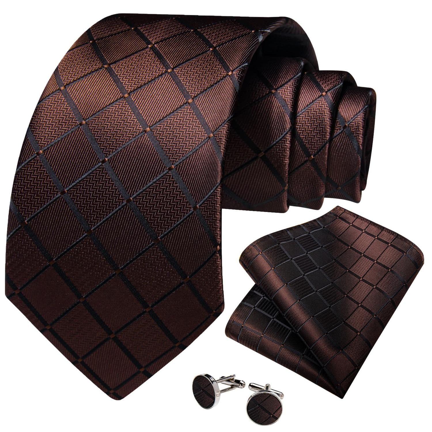 Corbata Café hombre seda con pañuelo colleras Café Chocolate Oscuro-0