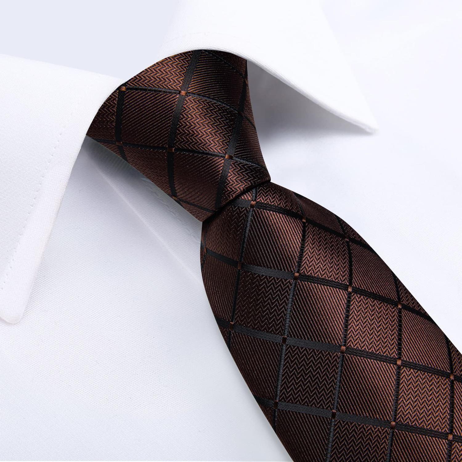 Corbata Café hombre seda con pañuelo colleras Café Chocolate Oscuro-2