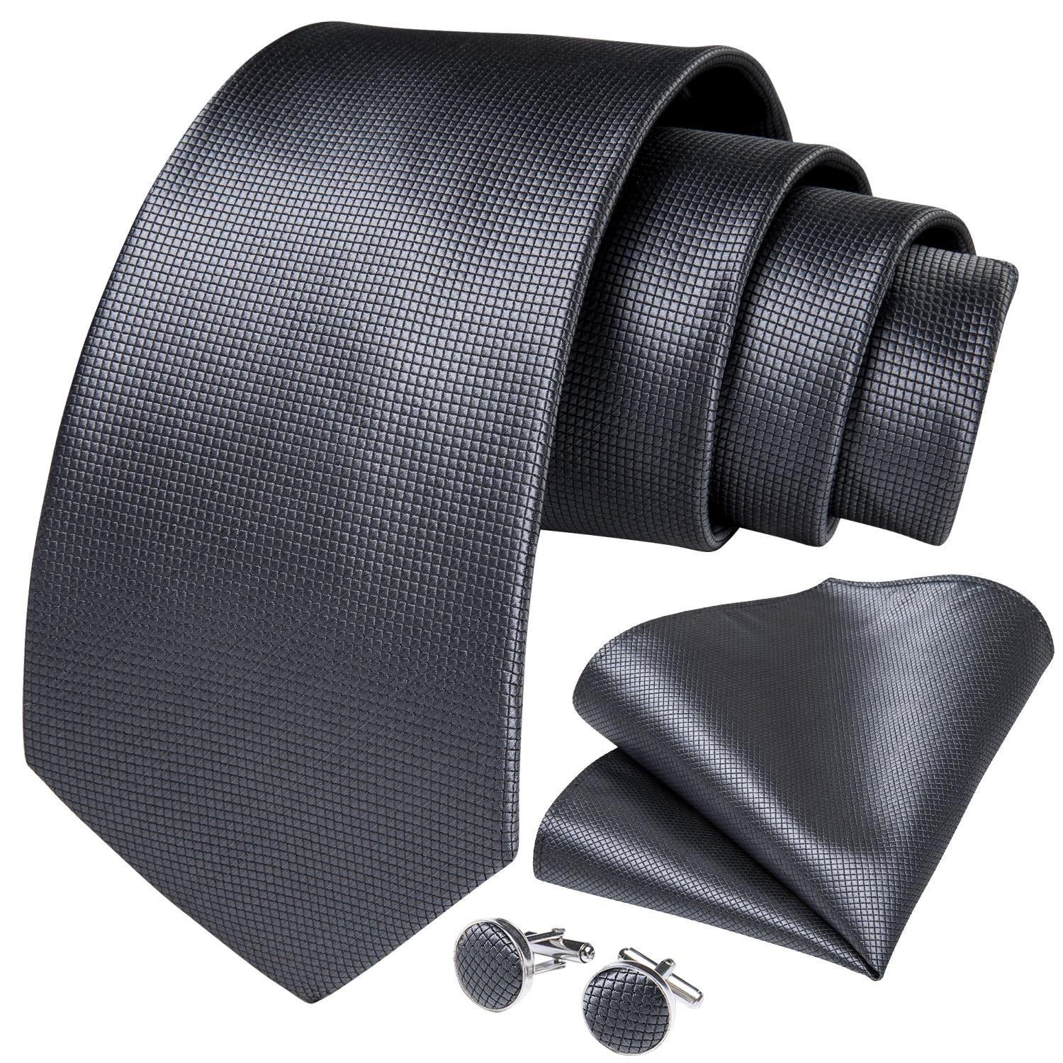 Corbata gris formal seda hombre con paño colleras modelo Gris Classic-0
