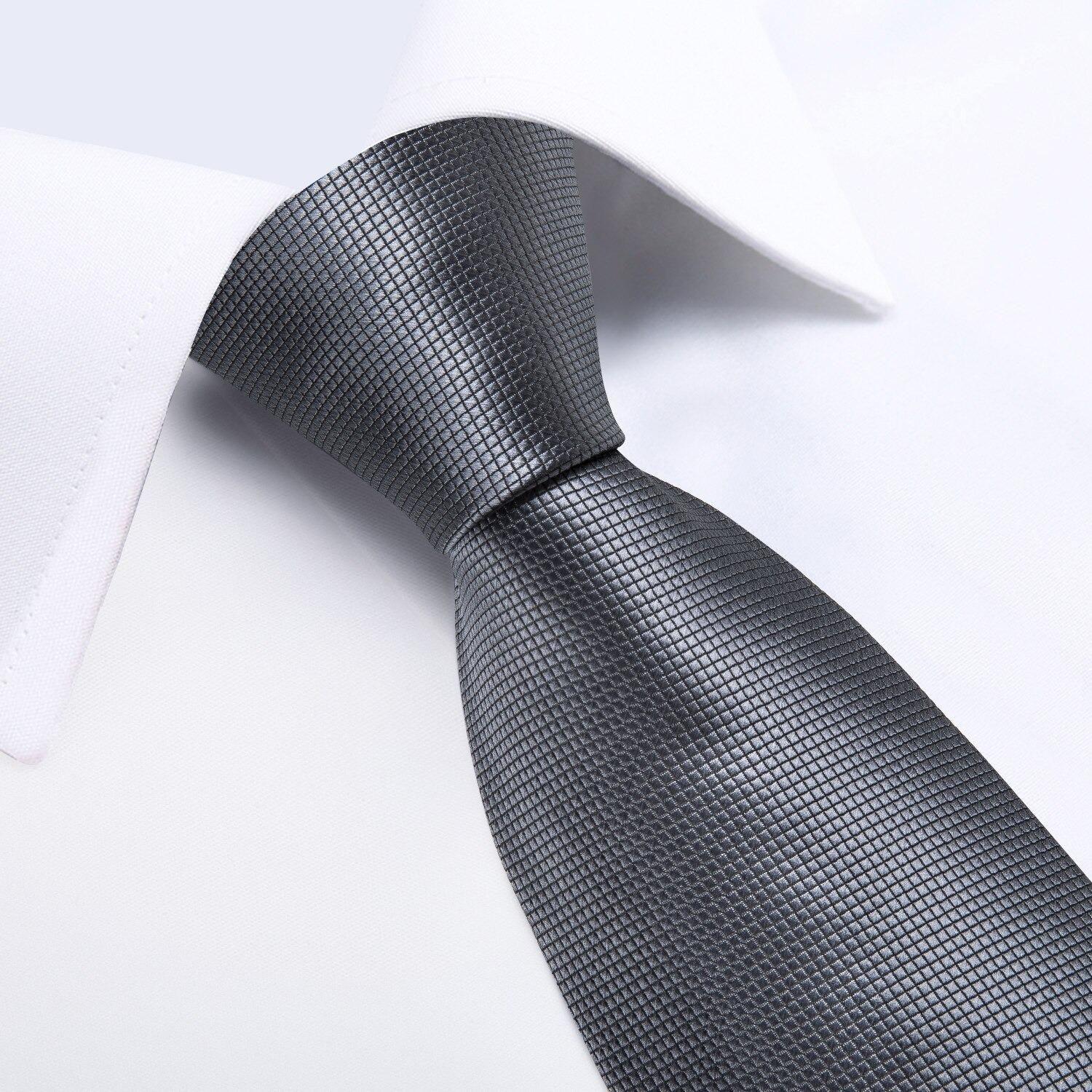 Corbata gris formal seda hombre con paño colleras modelo Gris Classic-2