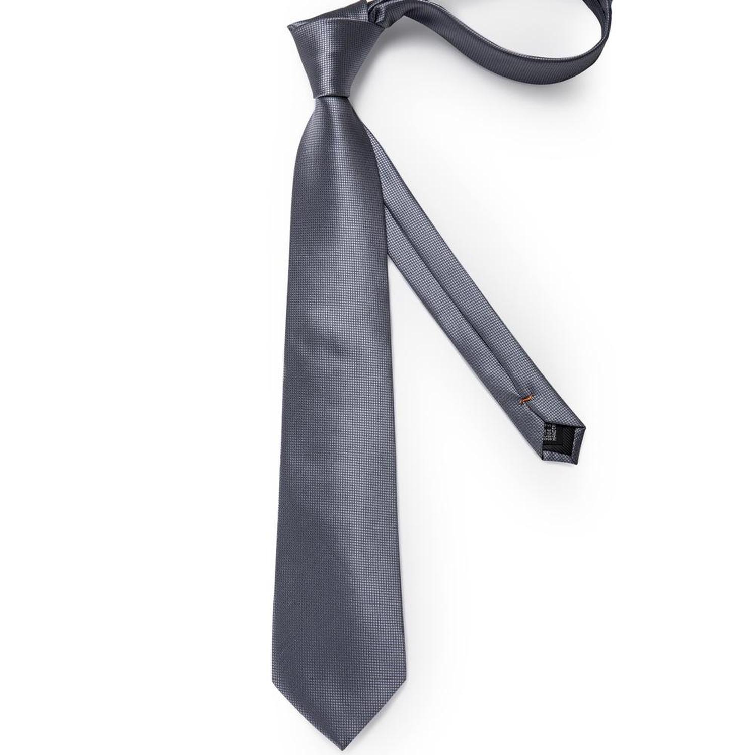 Corbata gris formal seda hombre con paño colleras modelo Gris Classic-5