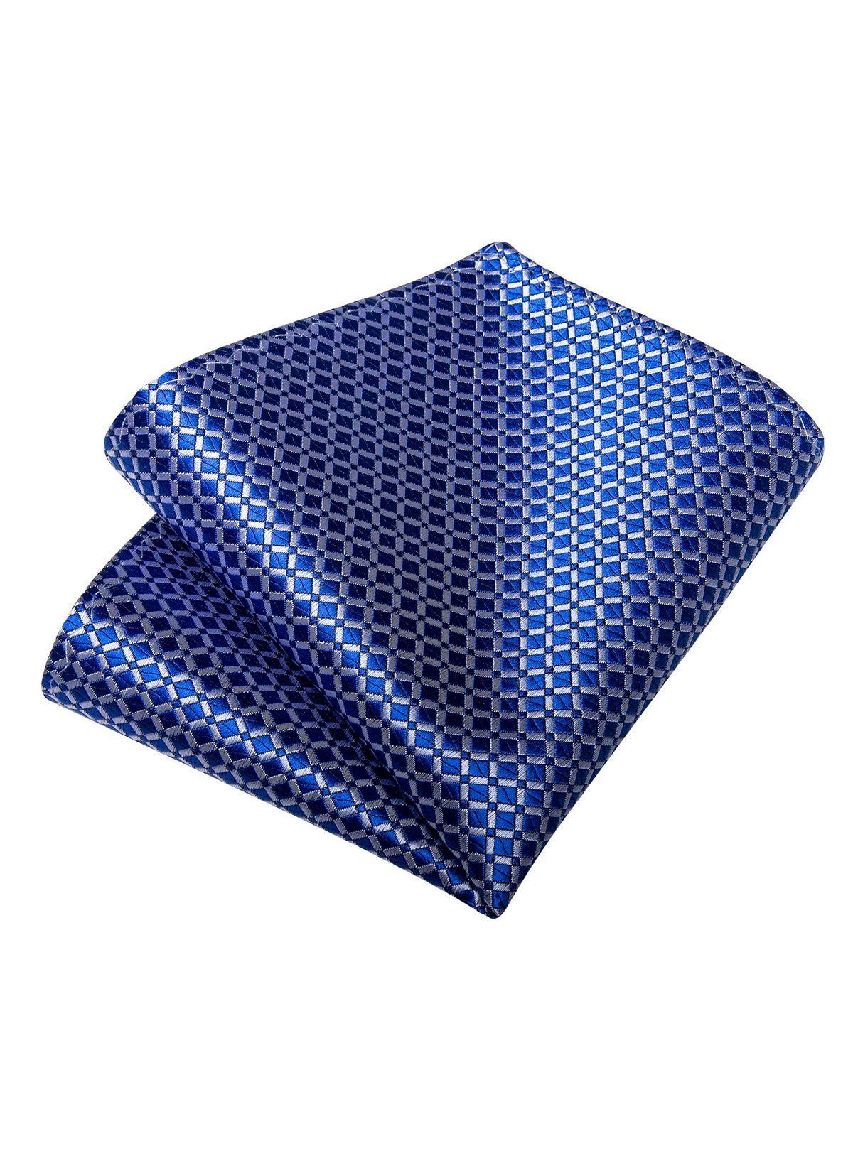 Corbata Seda Hombre con paño y colleras. Modelo Celeste Oscuro Cuadros-3