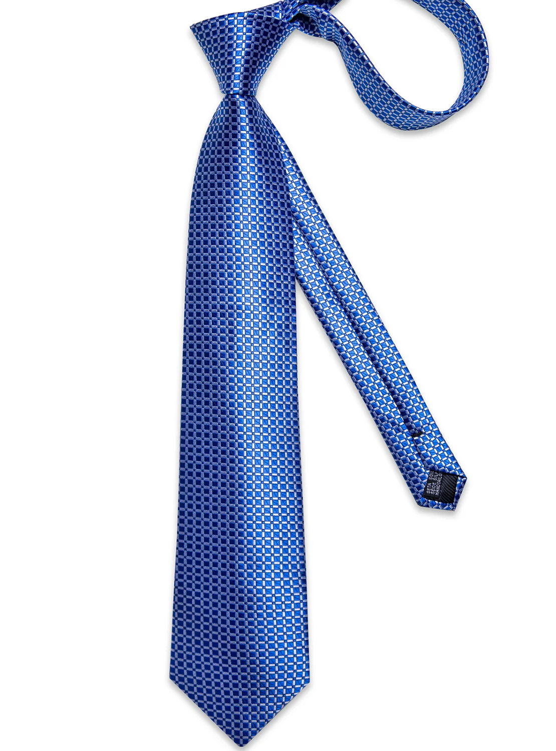 Corbata Seda Hombre con paño y colleras. Modelo Celeste Oscuro Cuadros-4