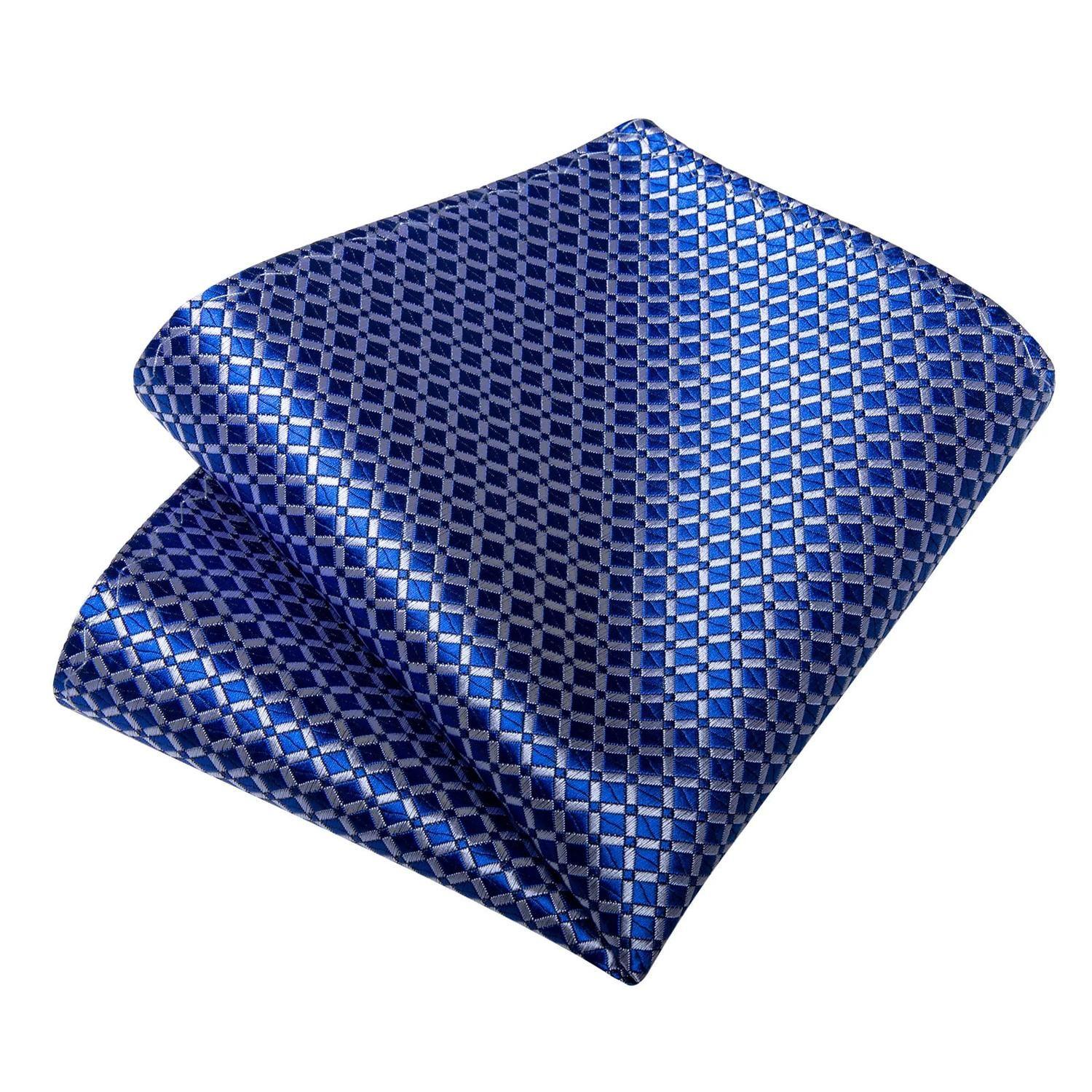 Corbata Seda Hombre con paño y colleras Modelo Celeste Oscuro Cuadros-3