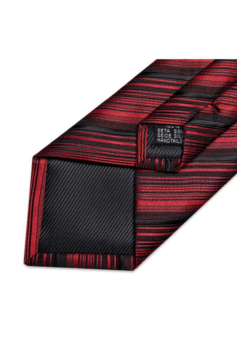 Corbata Hombre Seda + Paño + Colleras formal. Modelo Rojo Negro-4