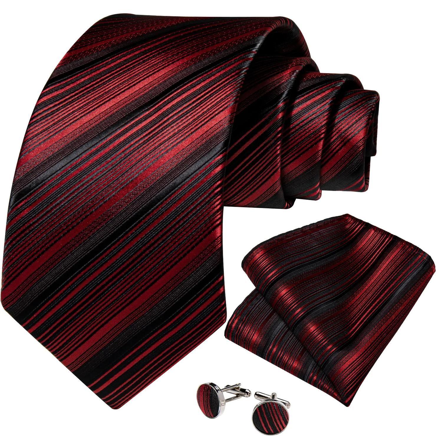 Corbata seda hombre con paño y colleras Modelo Rojo Negro-0