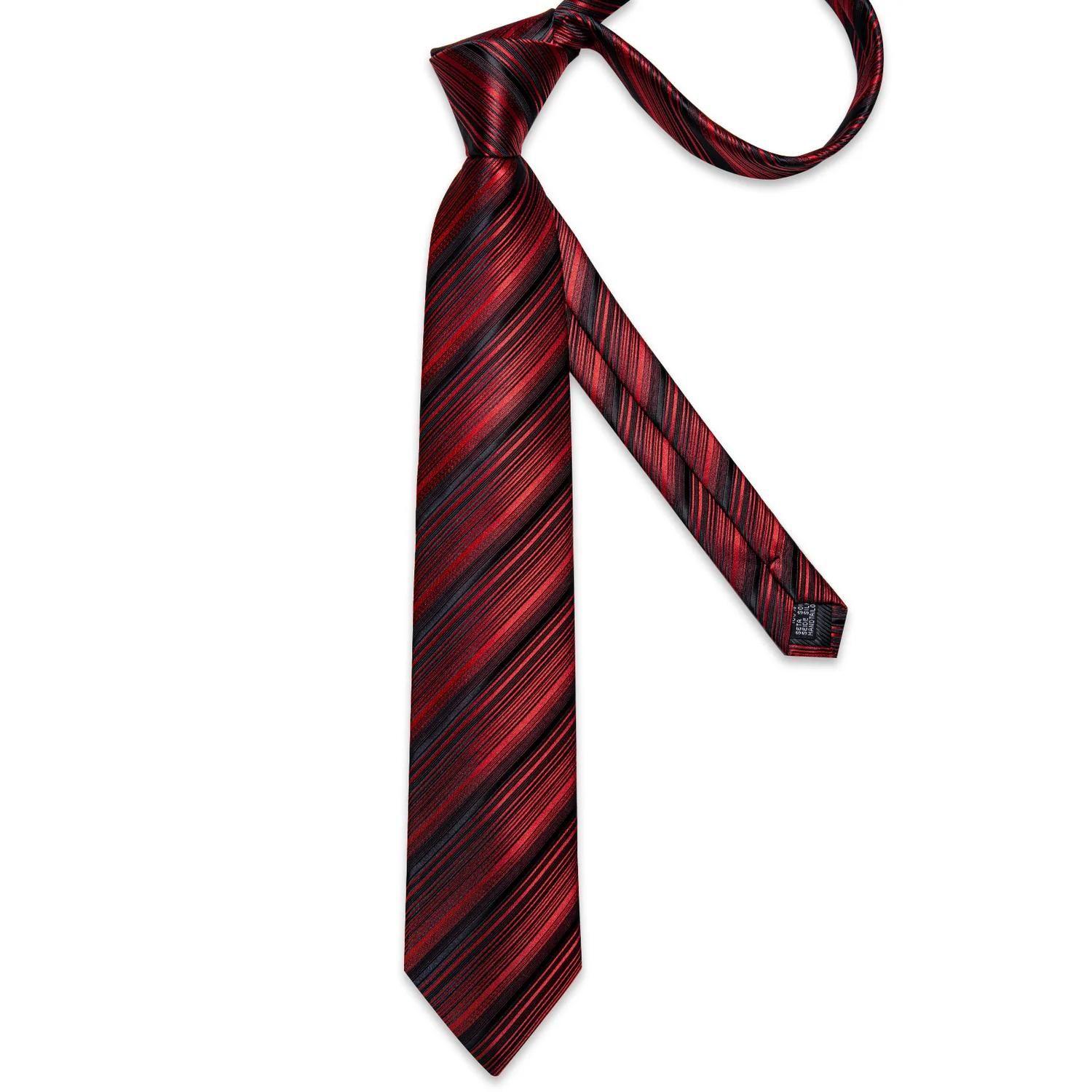 Corbata seda hombre con paño y colleras Modelo Rojo Negro-4