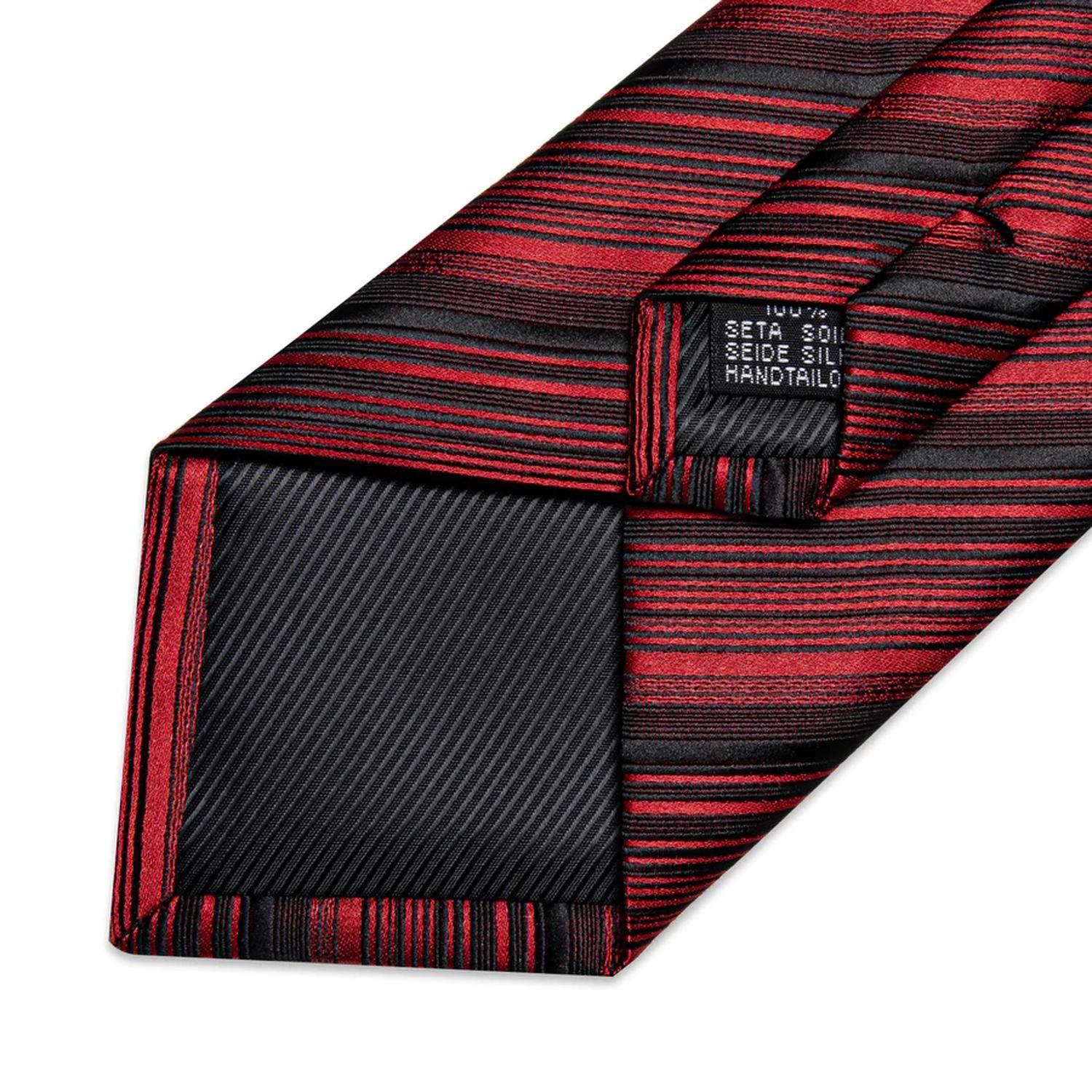 Corbata seda hombre con paño y colleras Modelo Rojo Negro-5