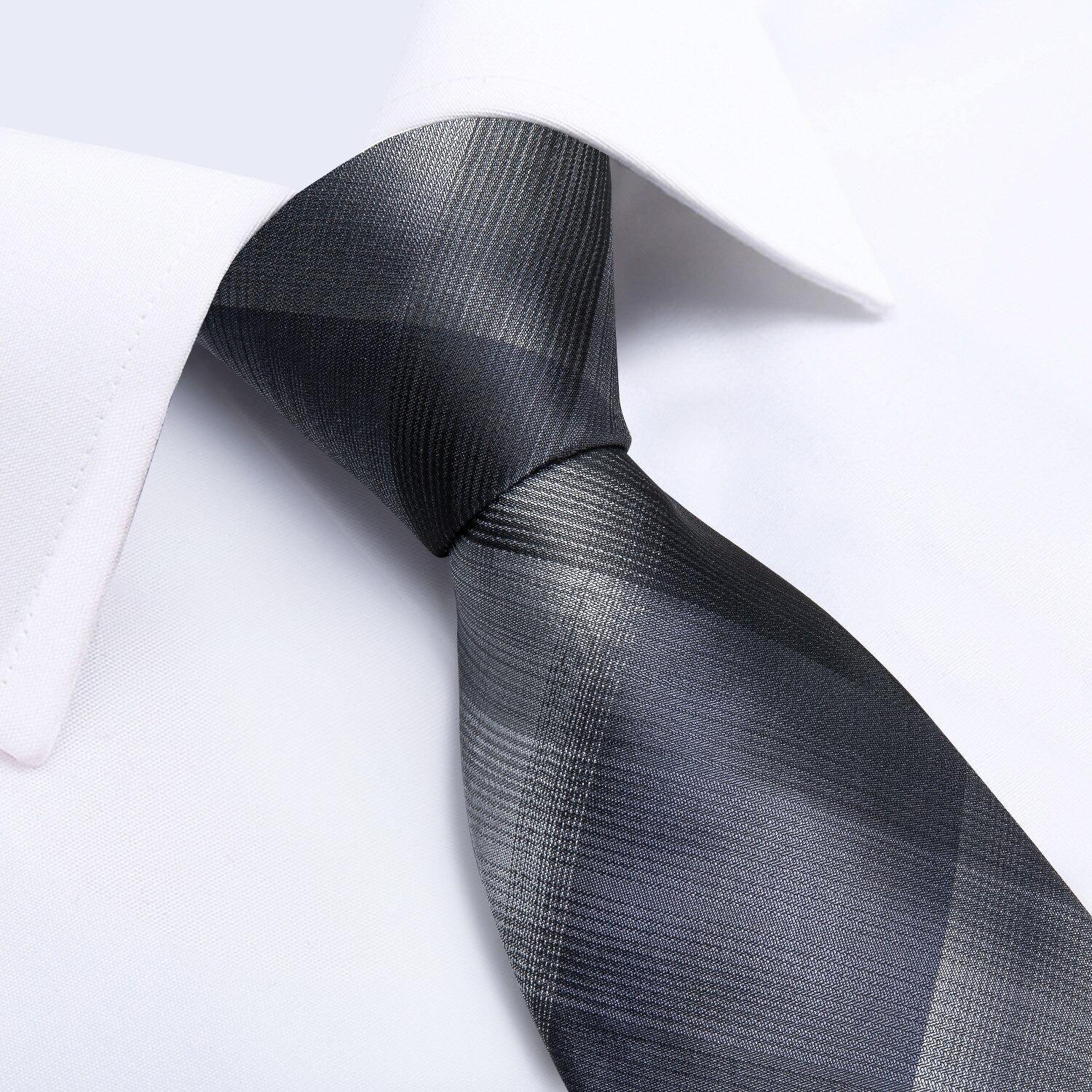 Corbata gris oscuro seda formal hombre paño y colleras Gris Cenizas-2