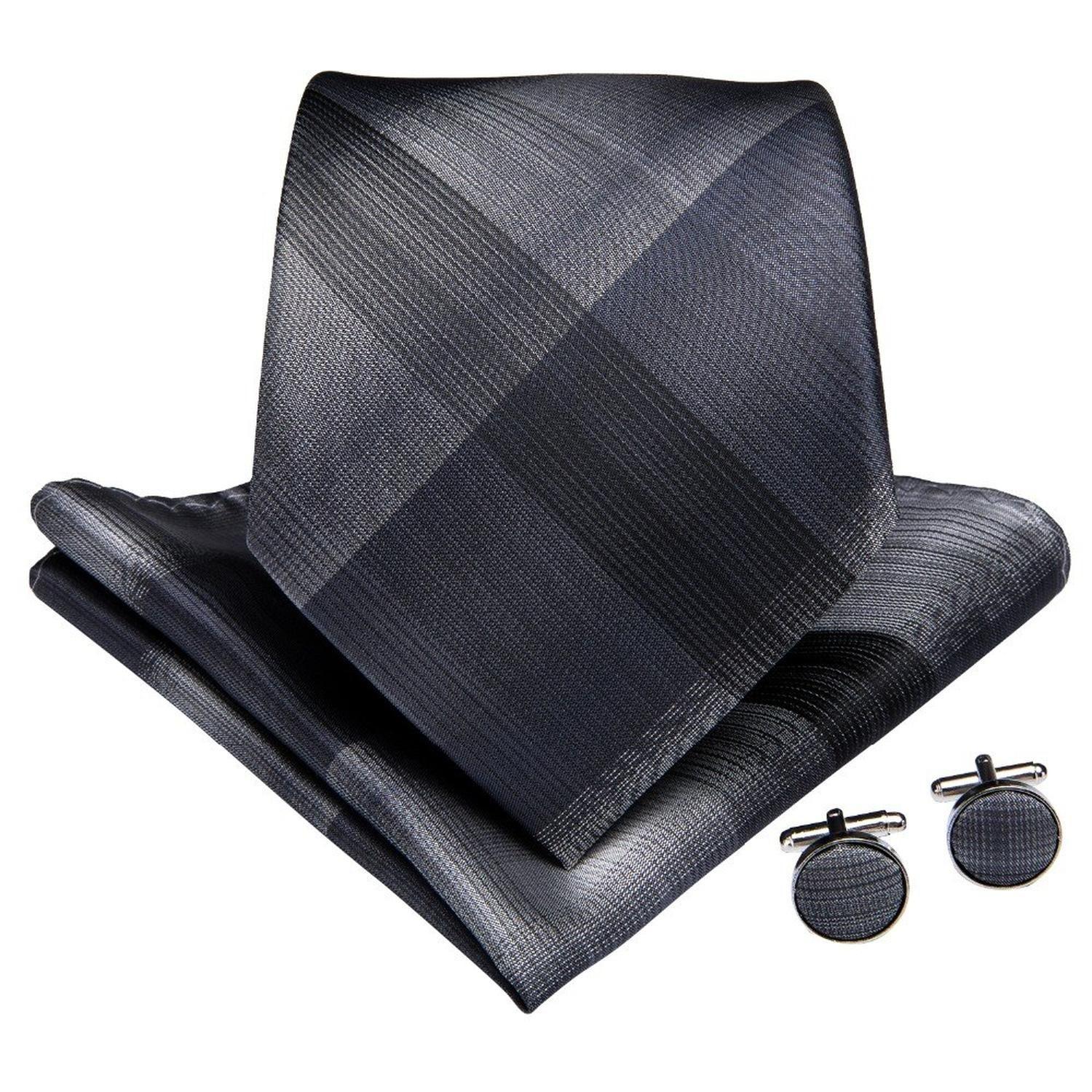 Corbata gris oscuro seda formal hombre paño y colleras Gris Cenizas-3
