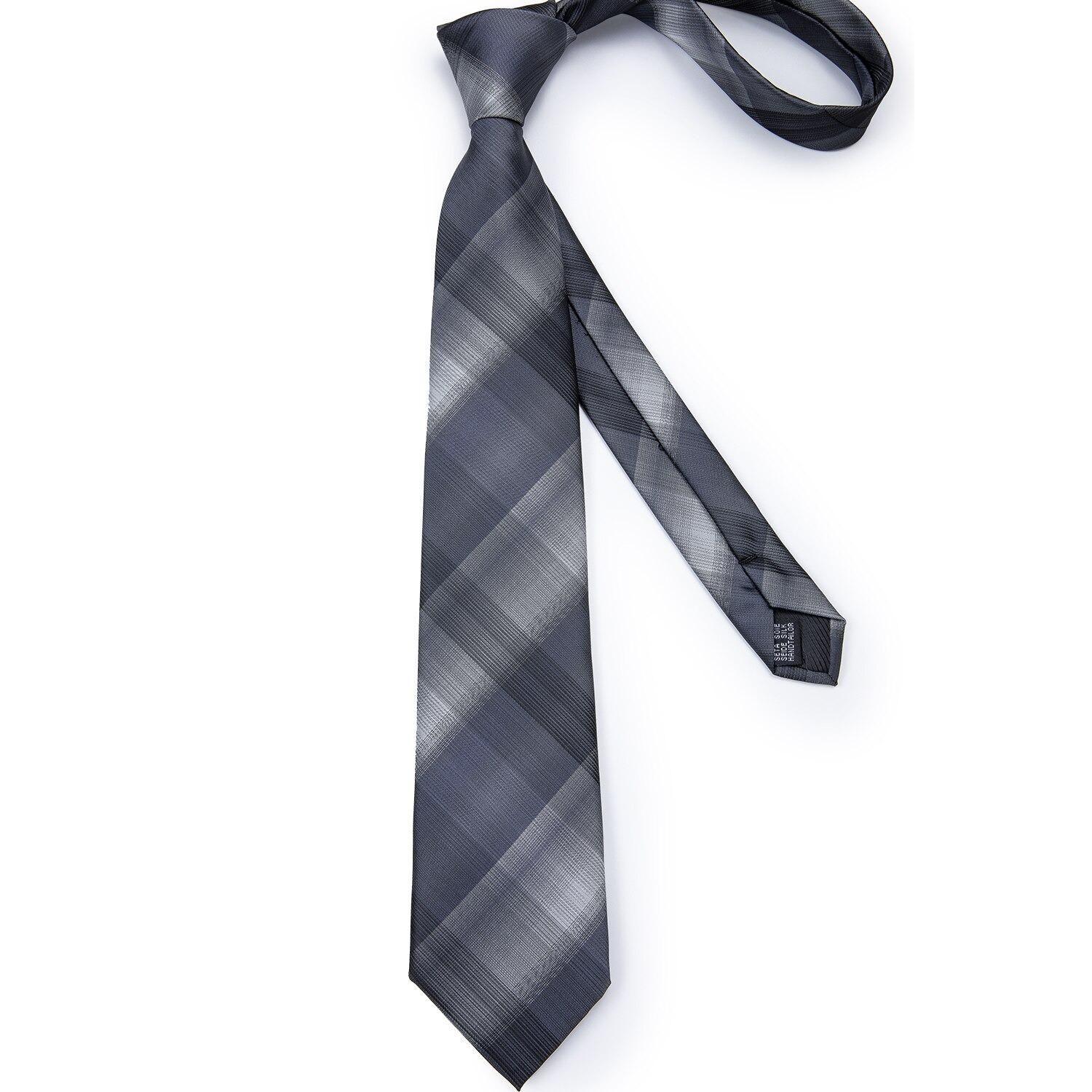 Corbata gris oscuro seda formal hombre paño y colleras Gris Cenizas-5