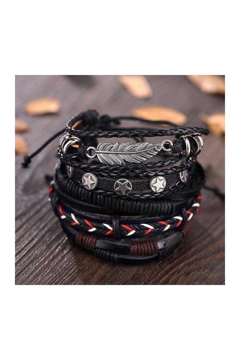 Pulsera Cuero Unisex. Modelo Leaf Black-2