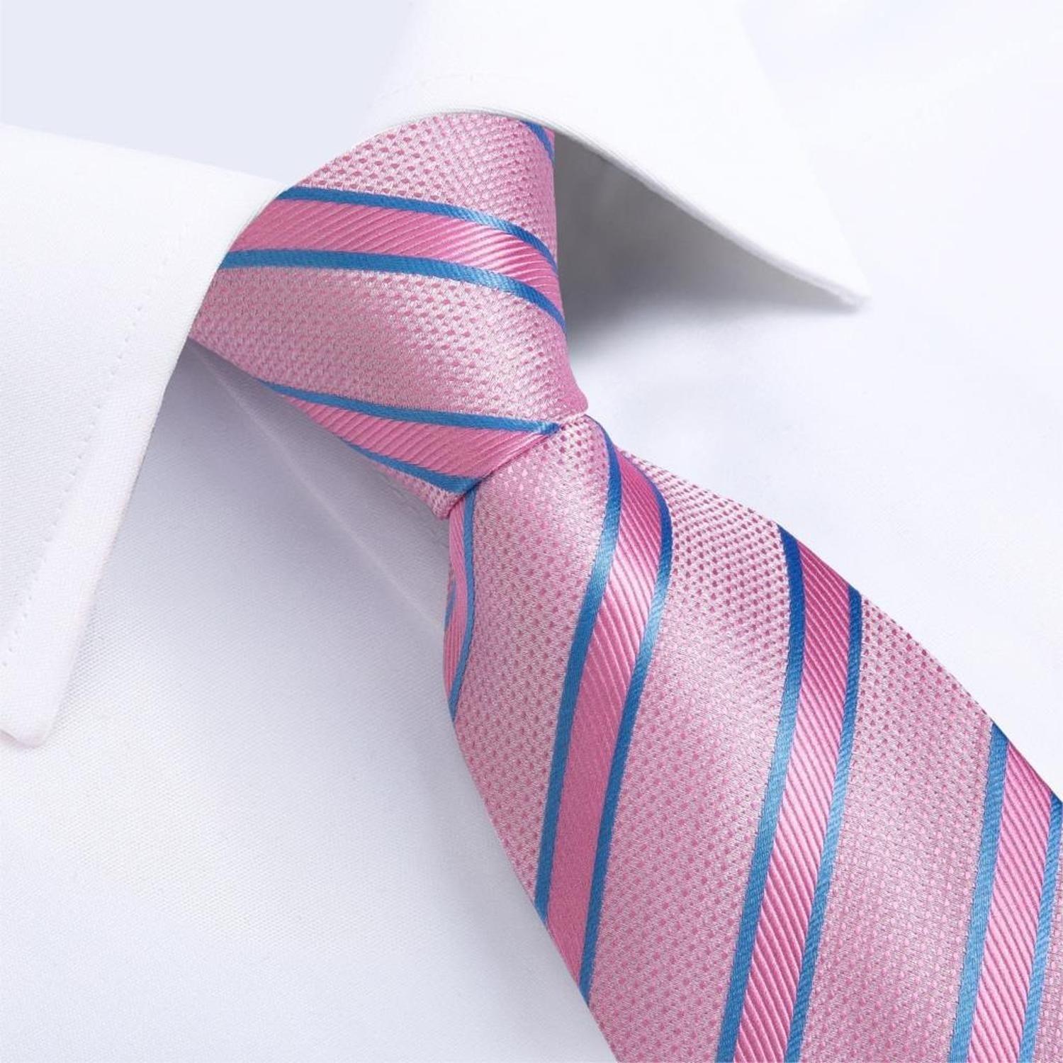 Corbata formal a rayas seda hombre paño y colleras Rosa y Celeste-2