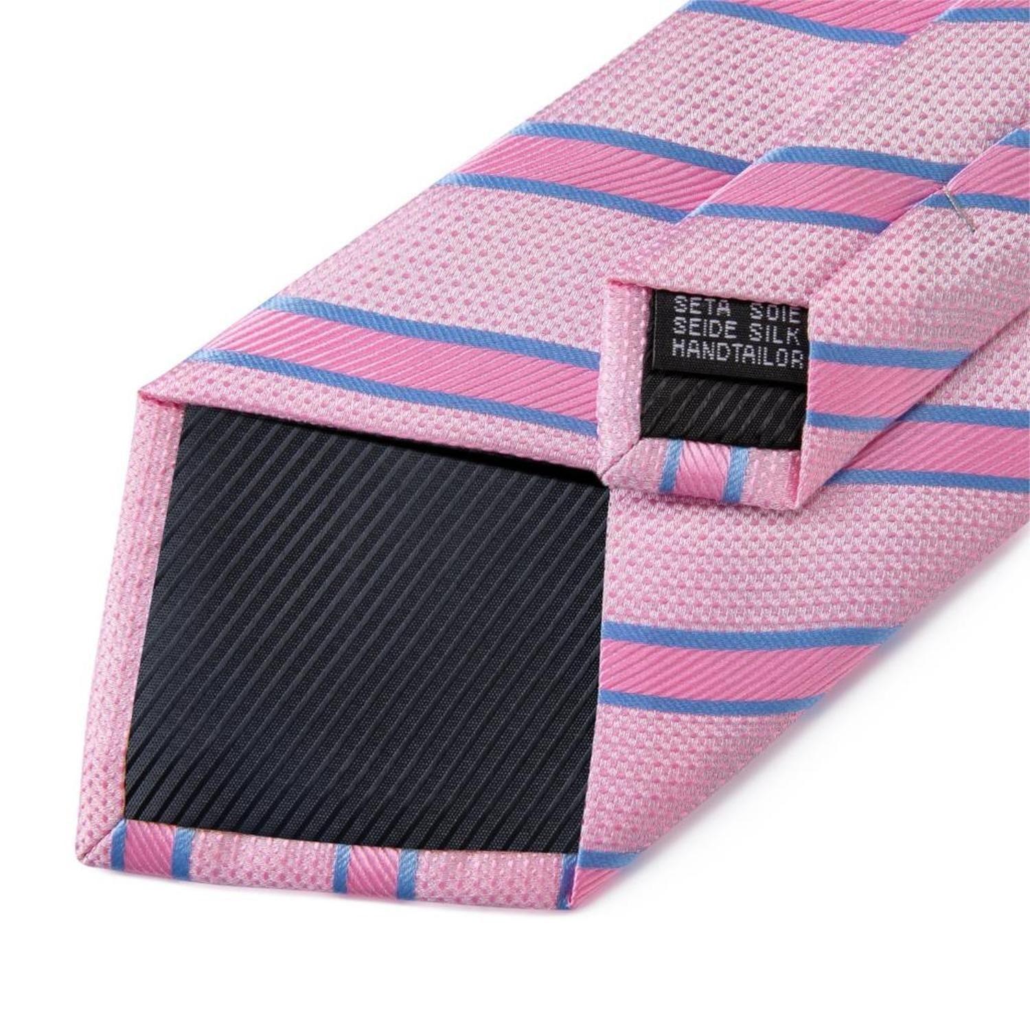 Corbata formal a rayas seda hombre paño y colleras Rosa y Celeste-4