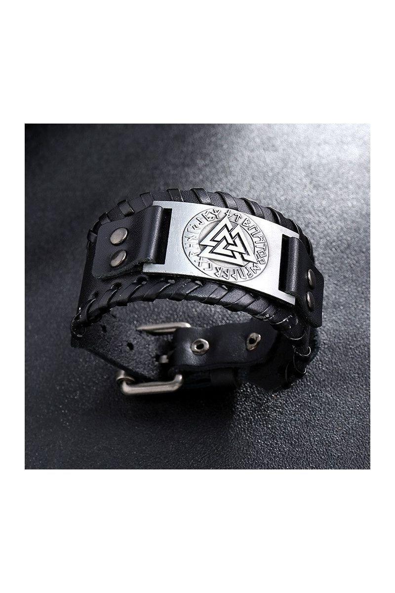Pulsera cuero ajustable. Modelo Valknut Vikingo Negro-2